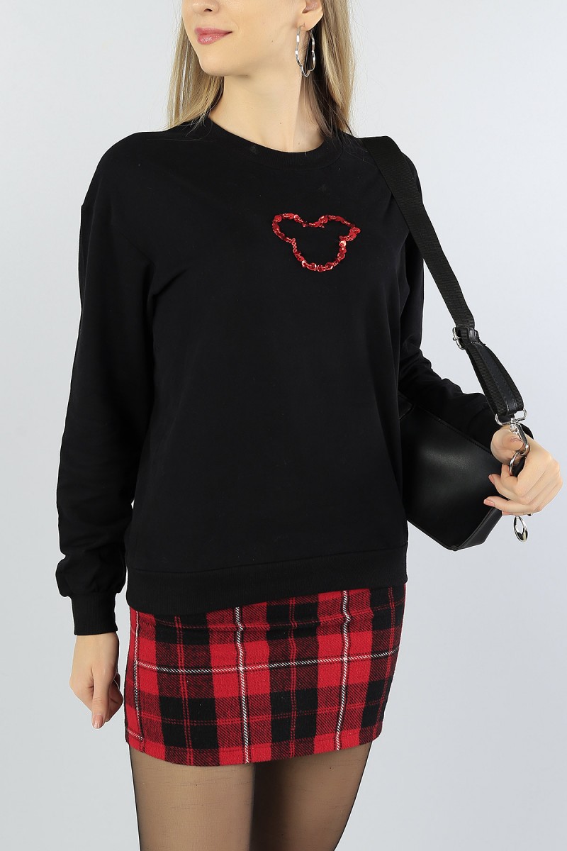 Siyah Pul İşlemeli Bayan Sweat 51806