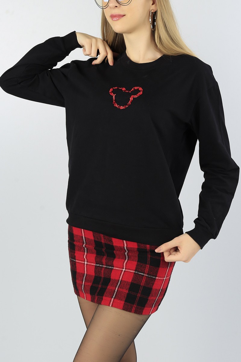 Siyah Pul İşlemeli Bayan Sweat 51806