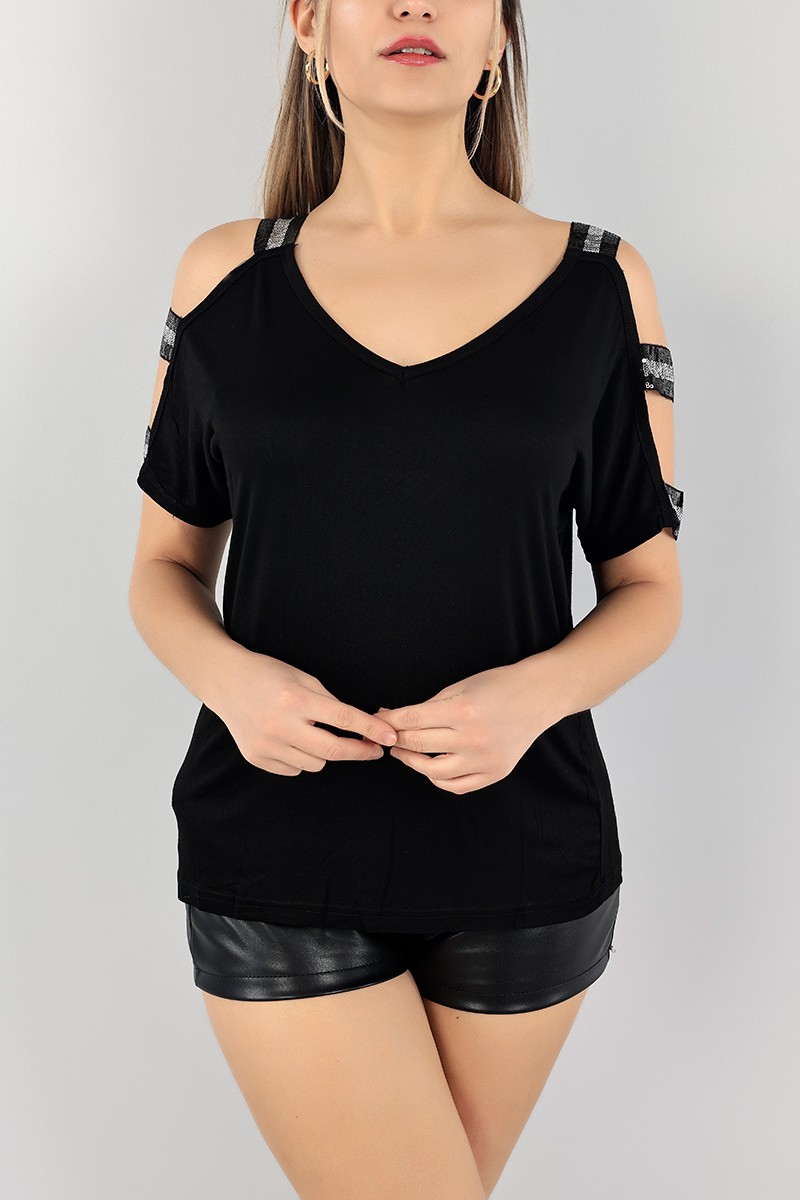 Siyah Pul İşlemeli Bluz 103834