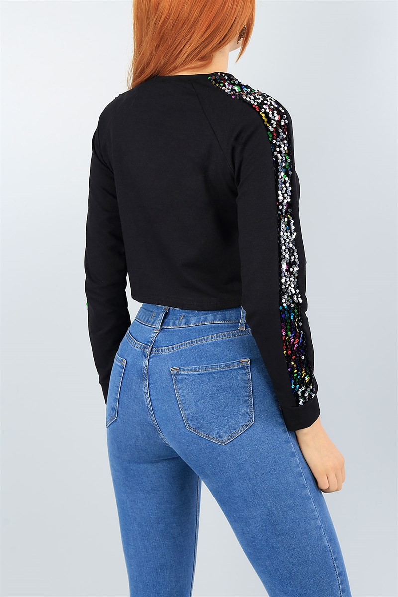 Siyah Pul Payet Crop Sweat 41038
