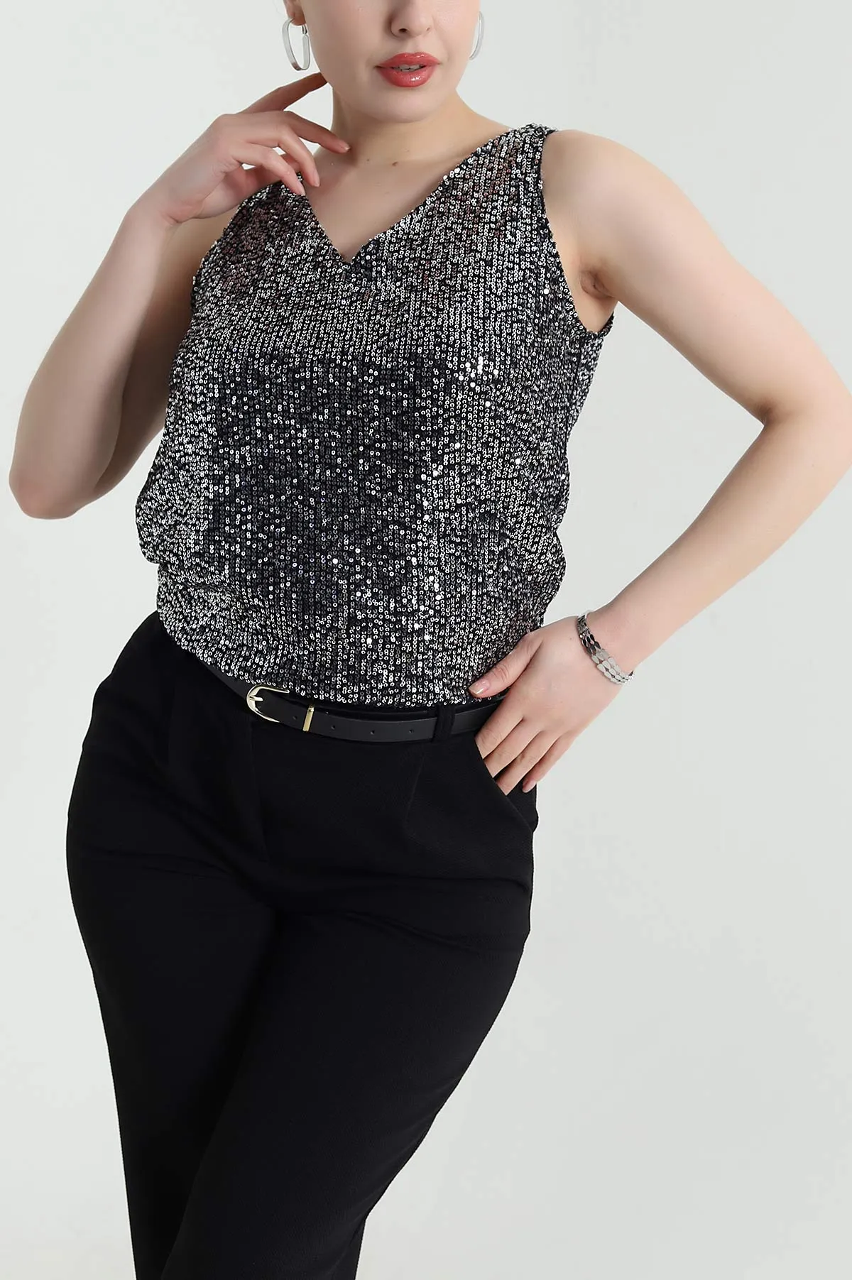 Siyah Pul Payet Kadın Bluz 461916