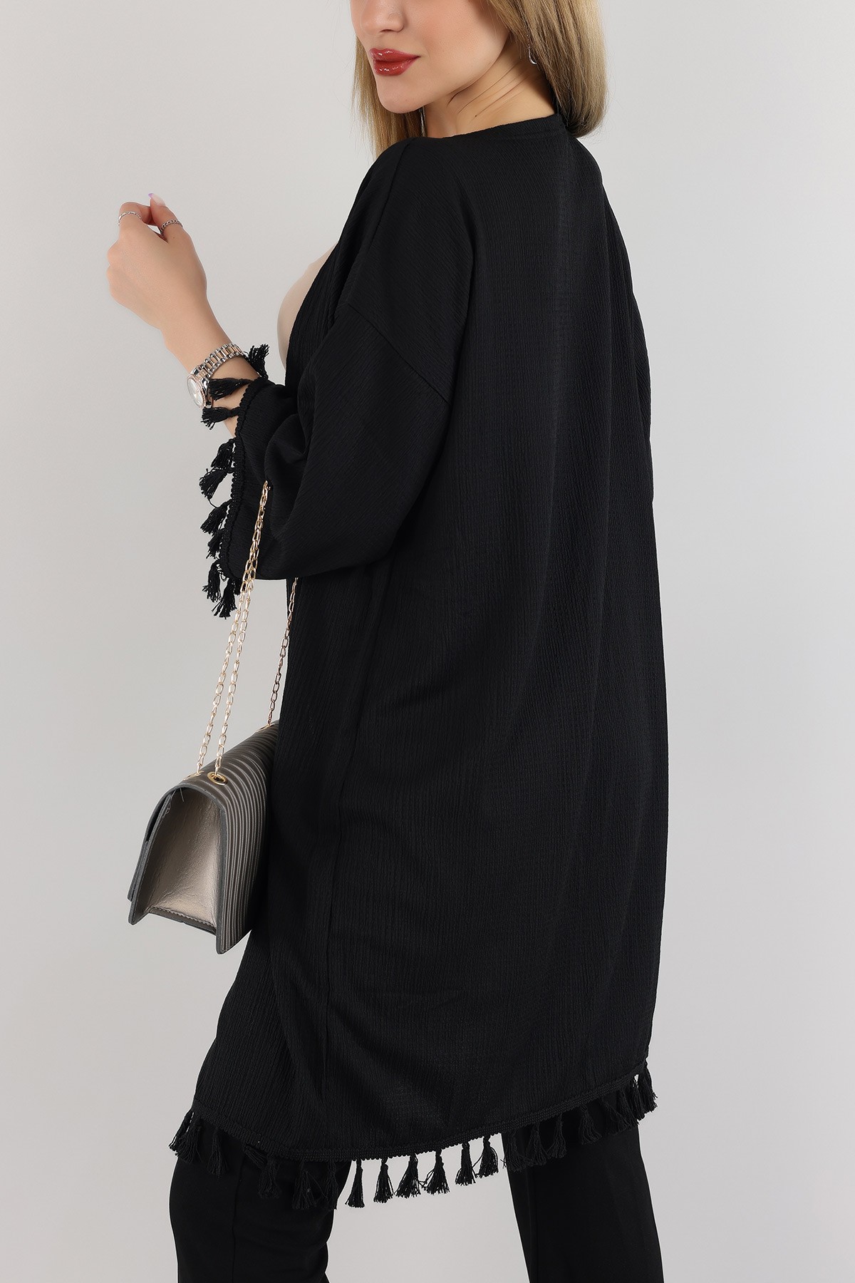 Siyah Püskül Detay Seul Kimono Hırka 168589
