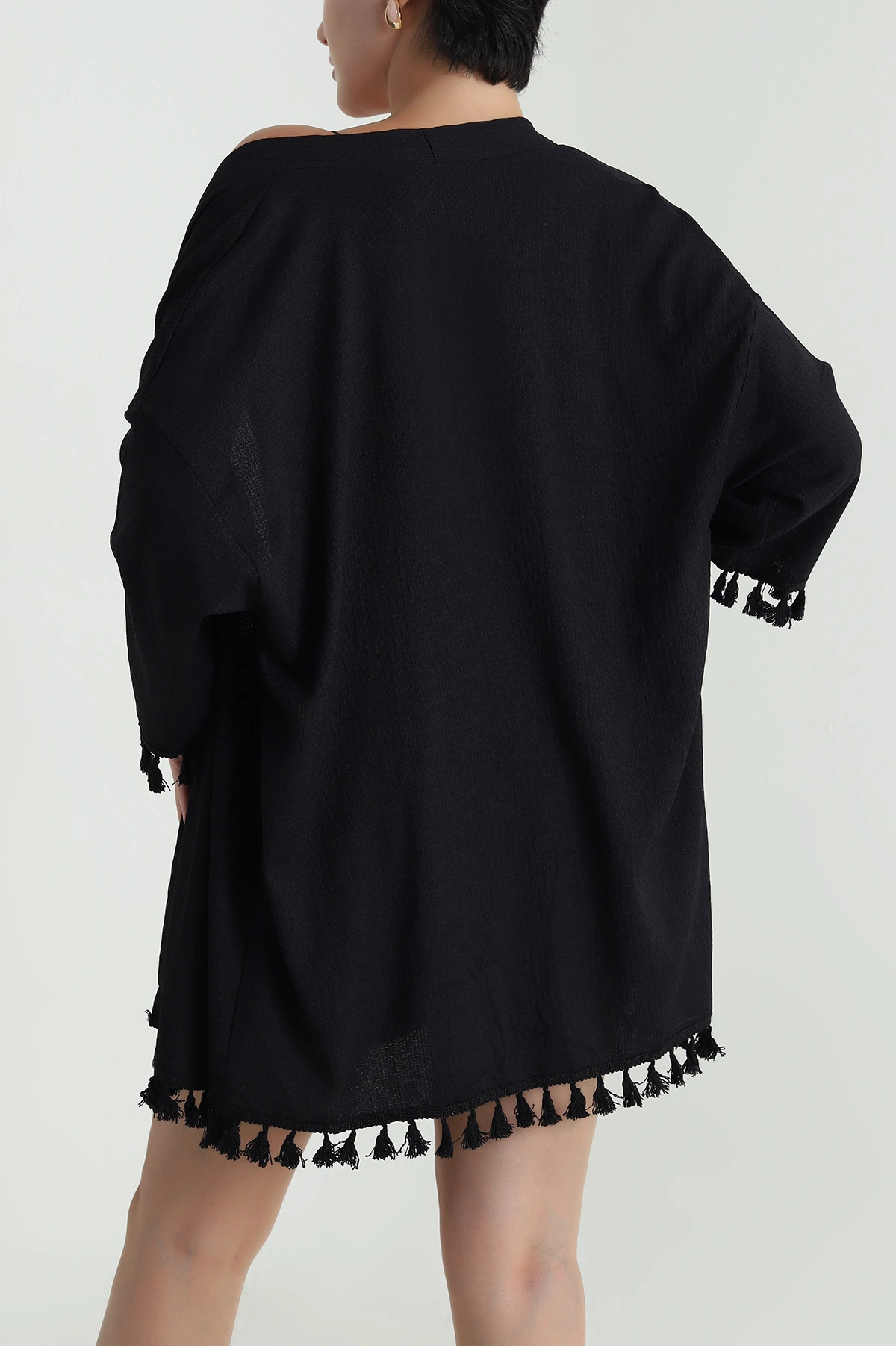 Siyah Püsküllü Bürümcük Kadın Kimono 481649