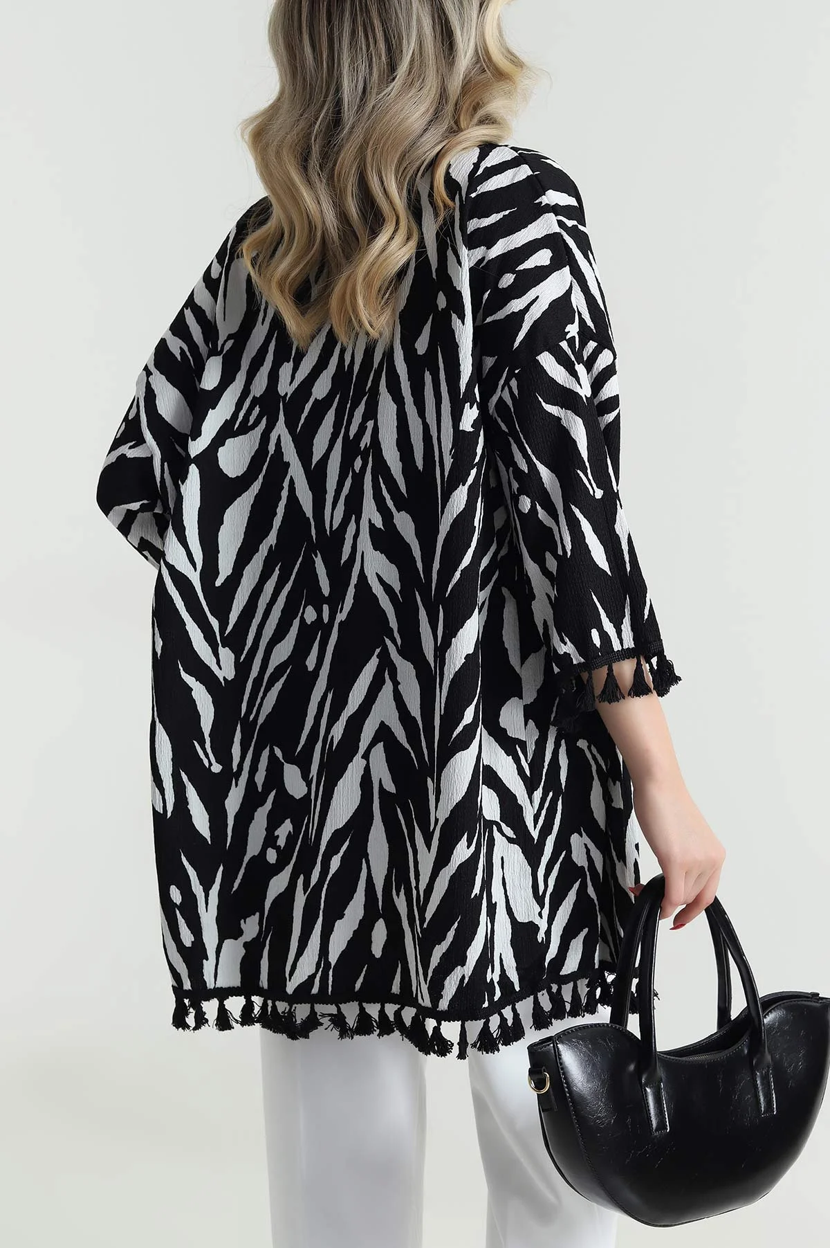 Siyah Püsküllü Bürümcük Kadın Kimono 481656