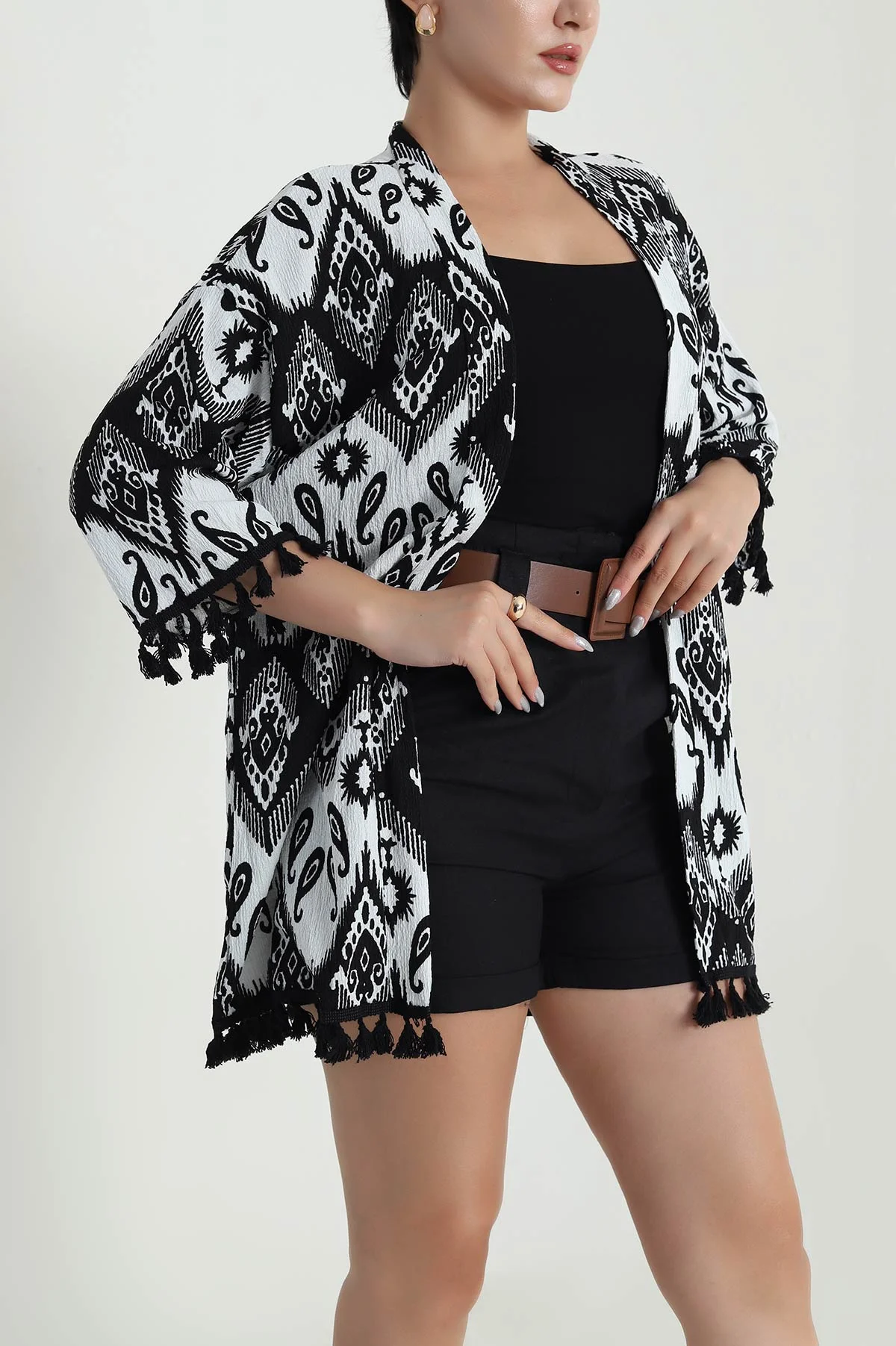 Siyah Püsküllü Bürümcük Kadın Kimono 481732