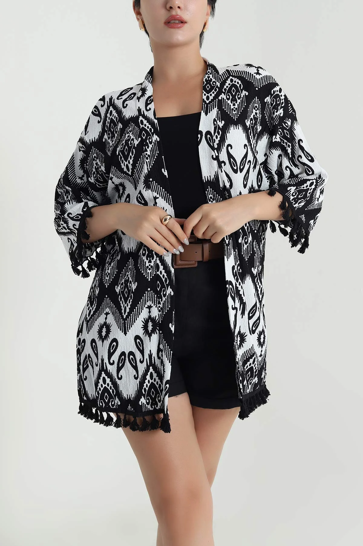 Siyah Püsküllü Bürümcük Kadın Kimono 481732