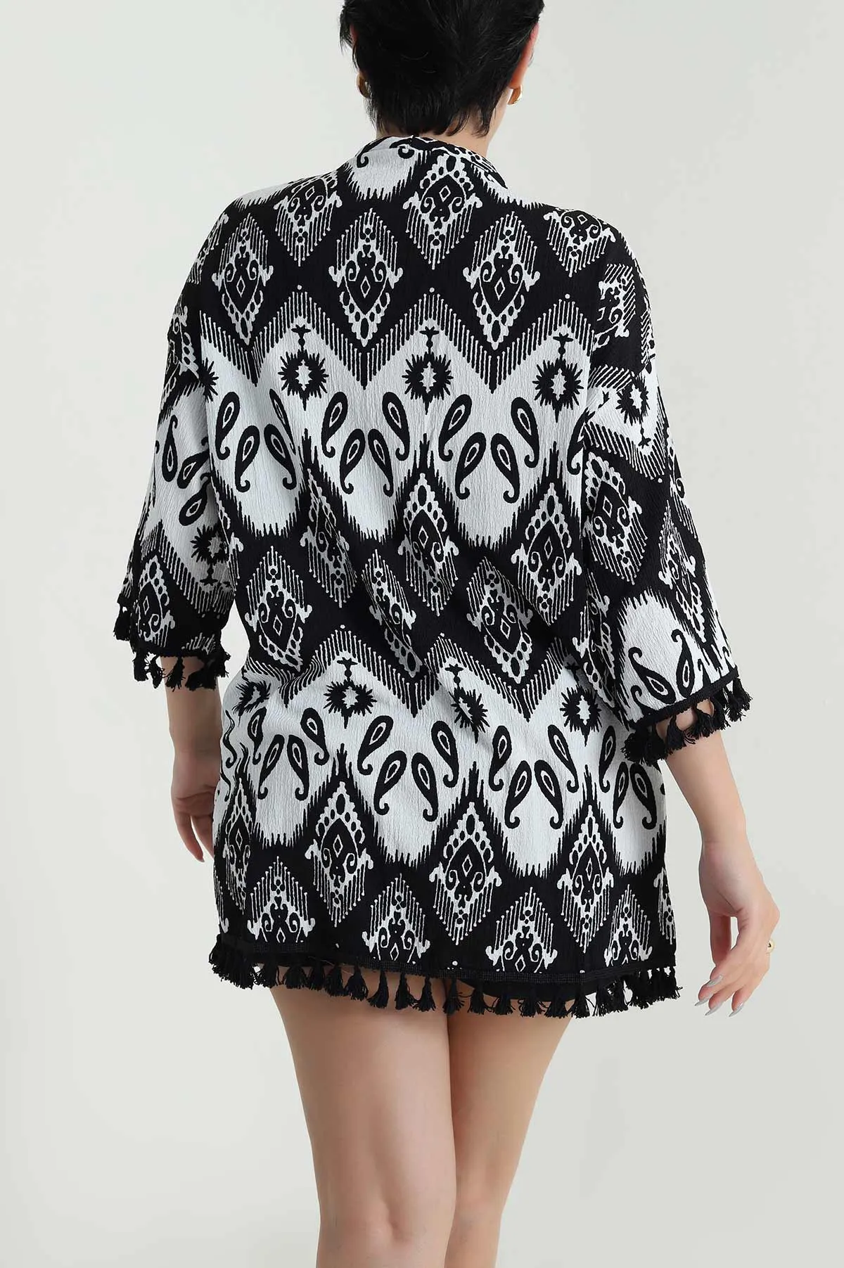 Siyah Püsküllü Bürümcük Kadın Kimono 481732