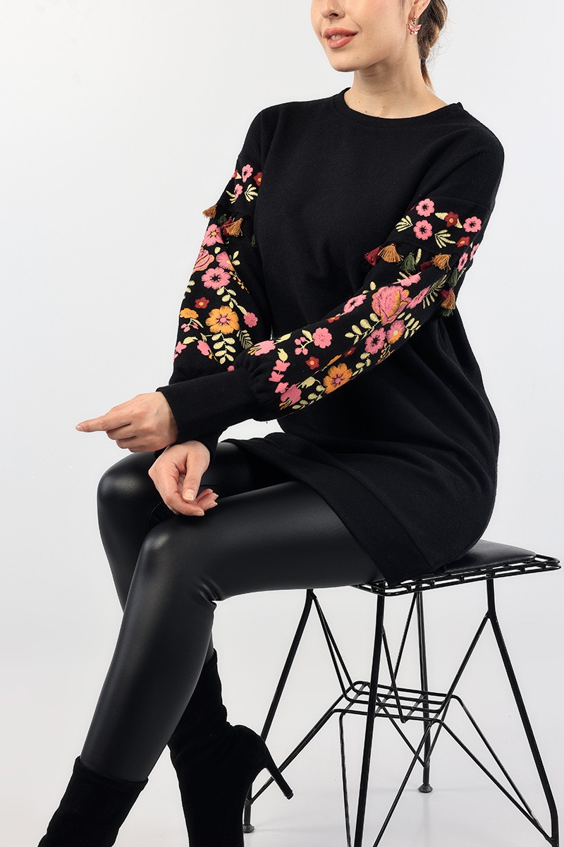 Siyah Püsküllü Selanik Triko Tunik 88550