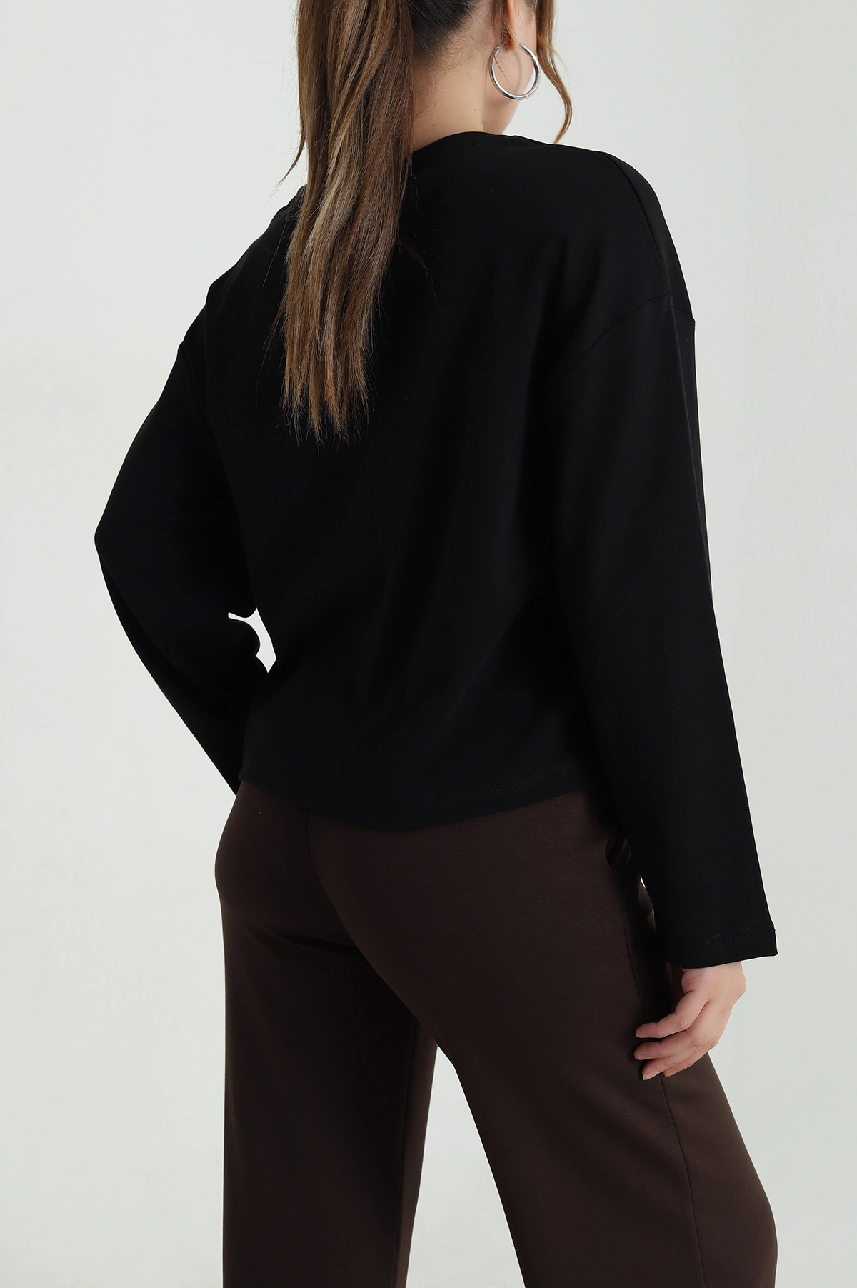 Siyah Rahat Kalıp Kadın Body Bluz 483591
