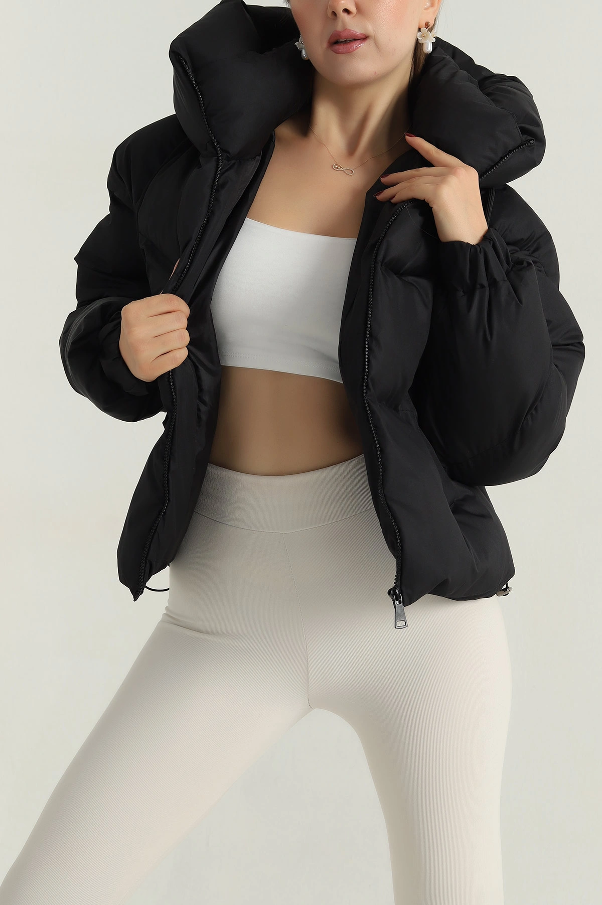 Siyah Reglan Kol Detay Şişme Kadın Mont 396592