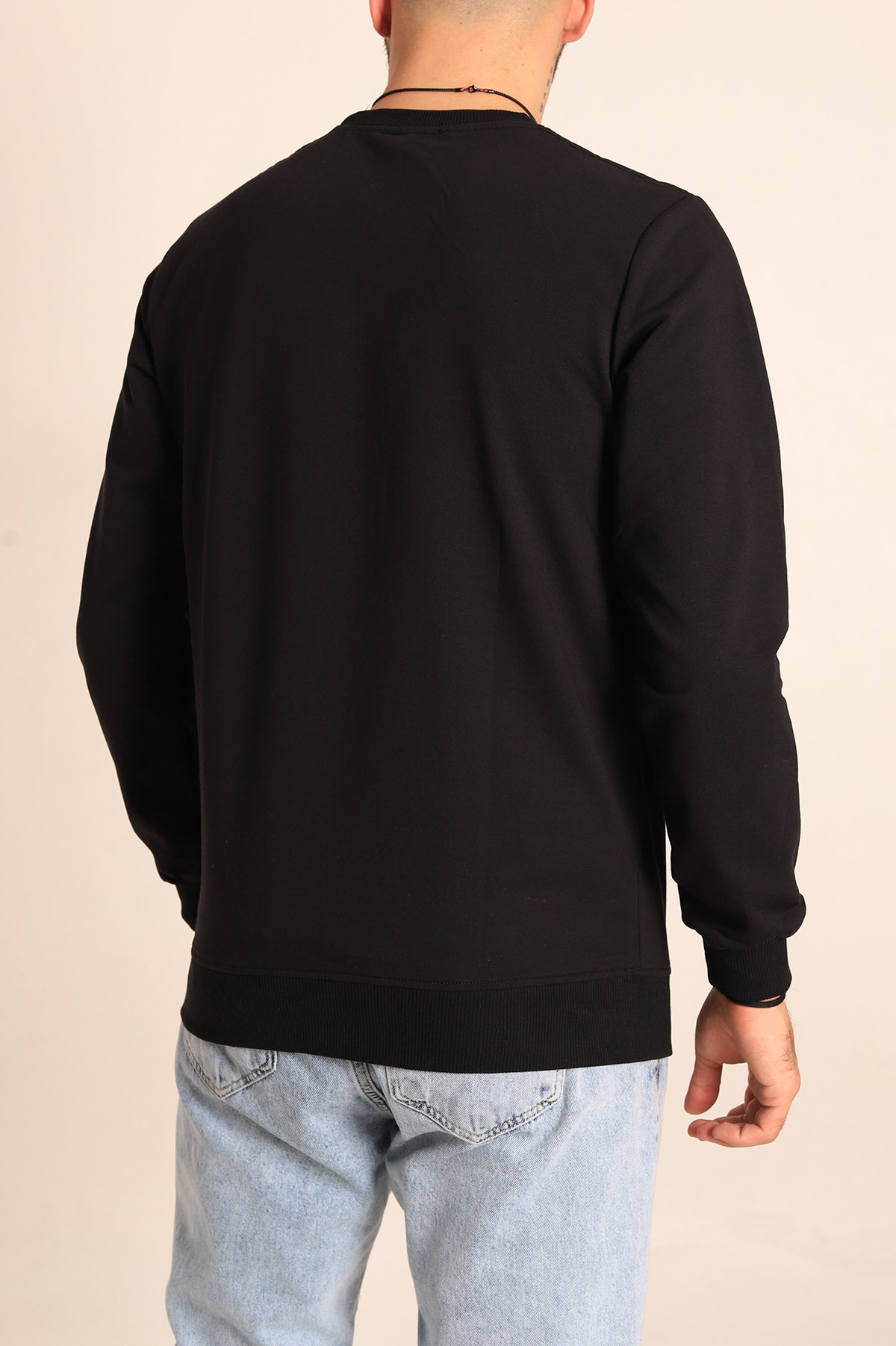 Siyah Regular Fit Basic Bisiklet Yaka Erkek Sweatshirt 217614