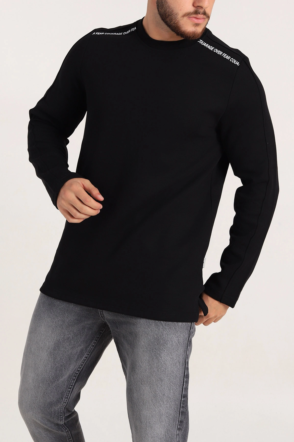 Siyah Regular Fit Baskı Detay Erkek Basic Sweatshirt 305712