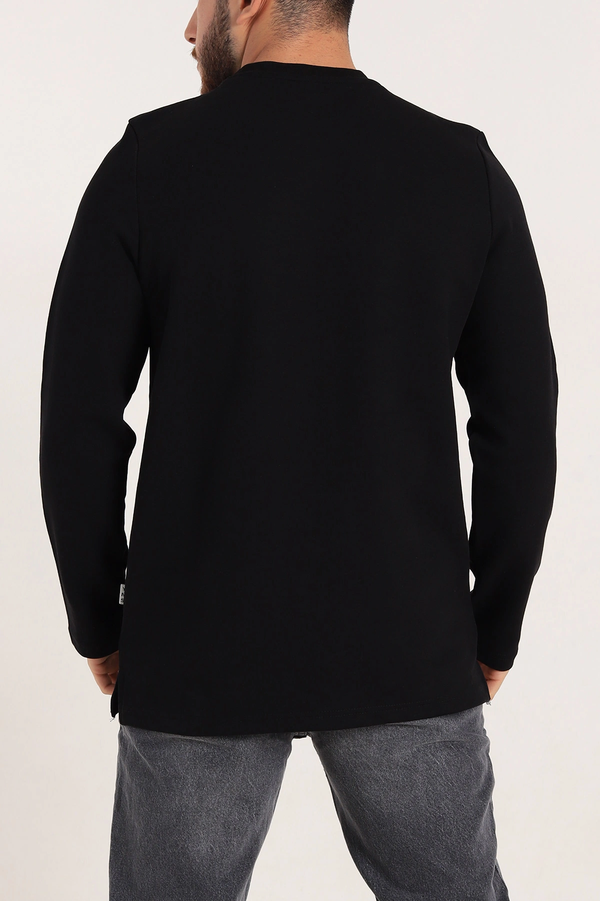 Siyah Regular Fit Baskı Detay Erkek Basic Sweatshirt 305712