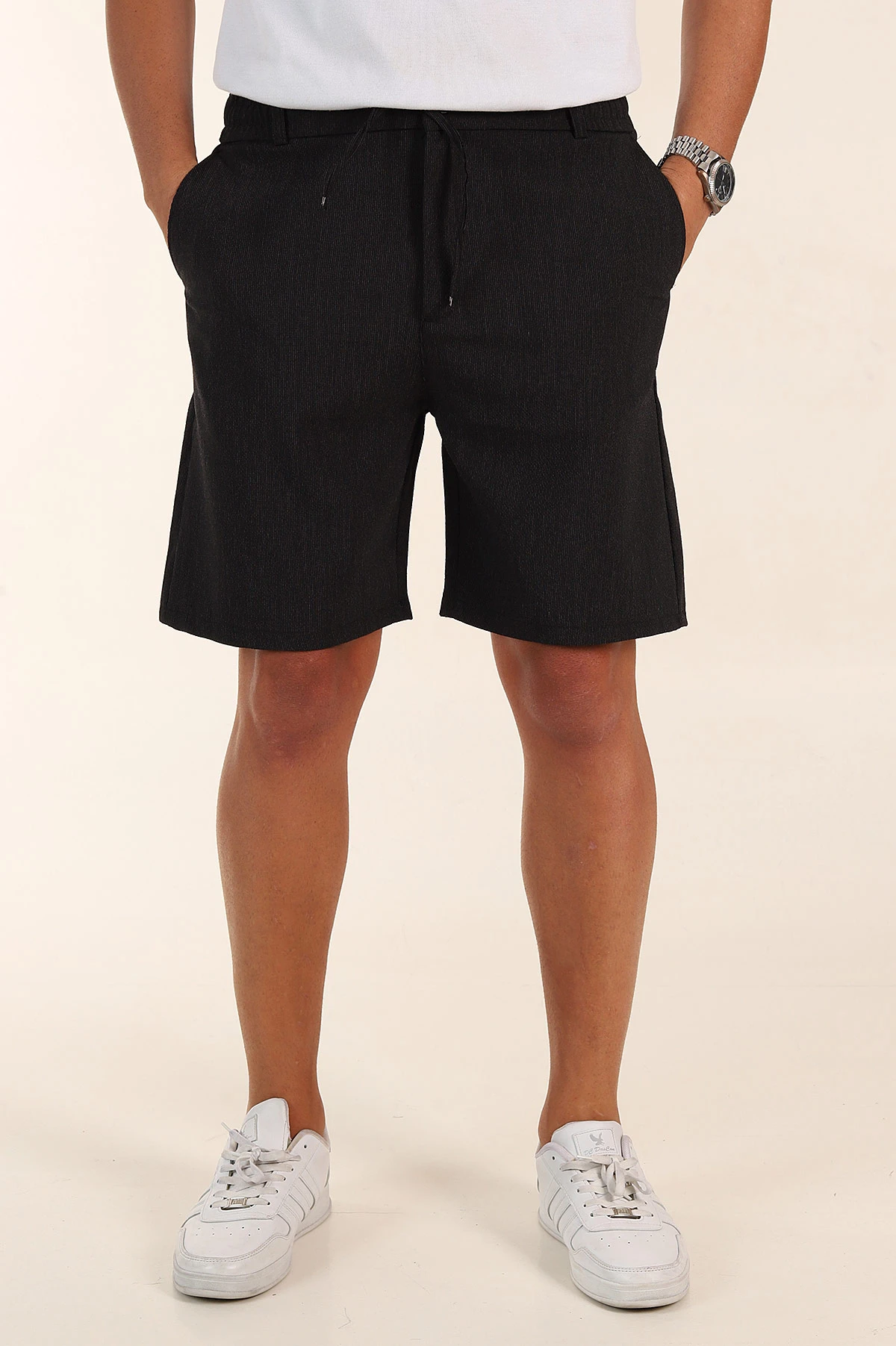 Siyah Regular Fit Bel Lastikli Erkek Şort 385202