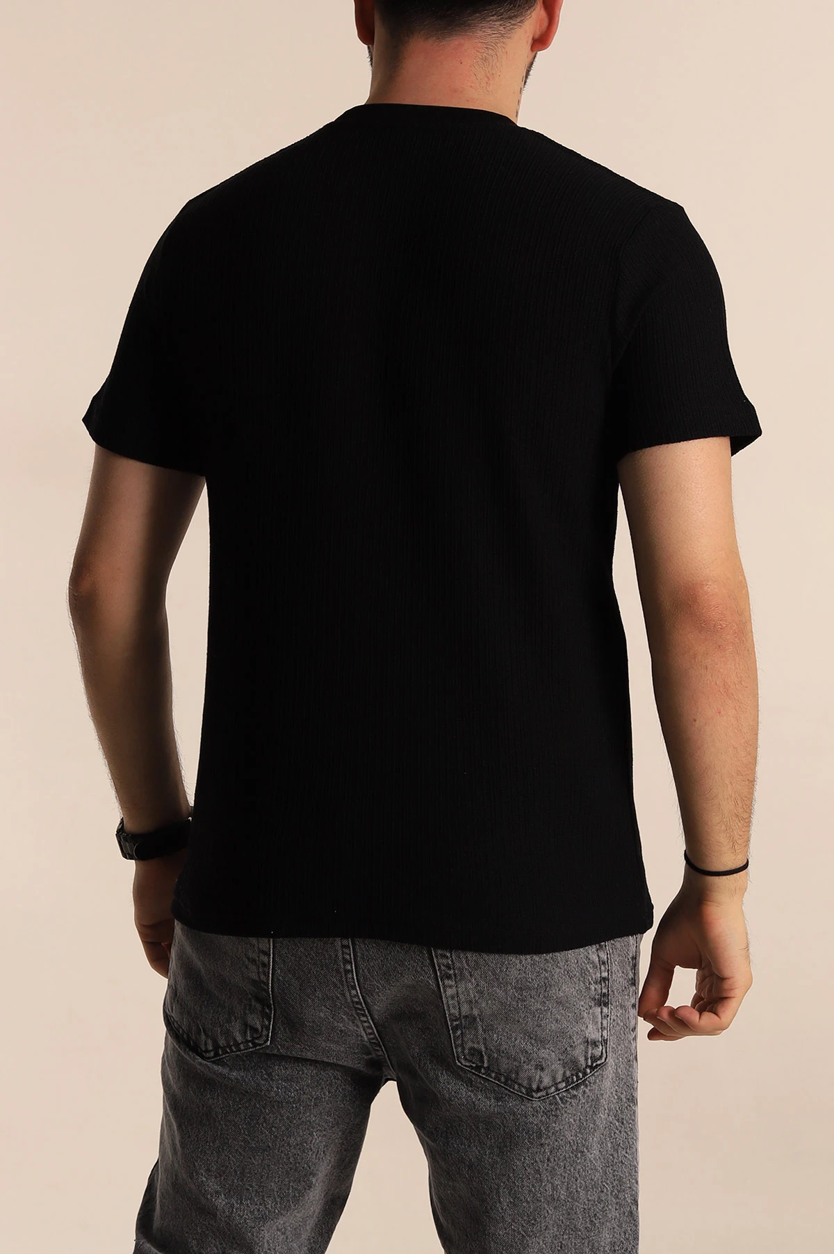 Siyah Regular Fit Cep Detaylı Triko Örme Erkek Tişört 268380