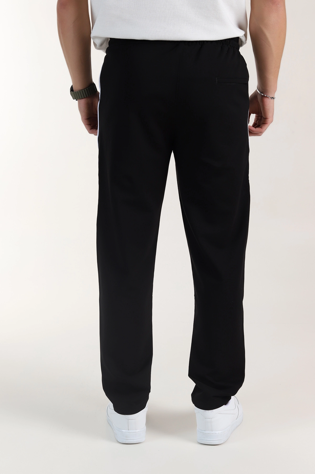 Siyah Regular Fit Çimalı Şerit Detaylı Erkek Eşofman Altı 402365