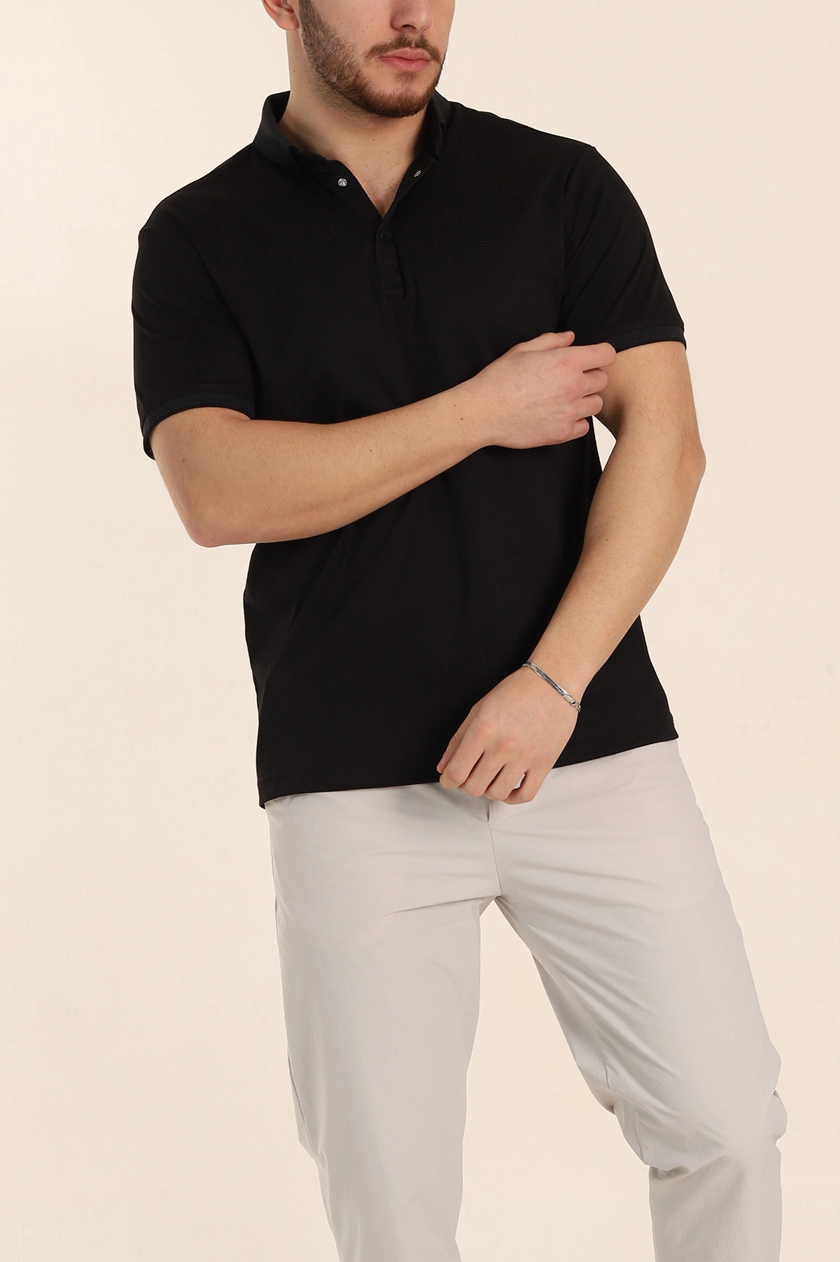 Siyah Regular Fit Çıt Çıt Düğmeli Polo Yaka Erkek Tişört 338437
