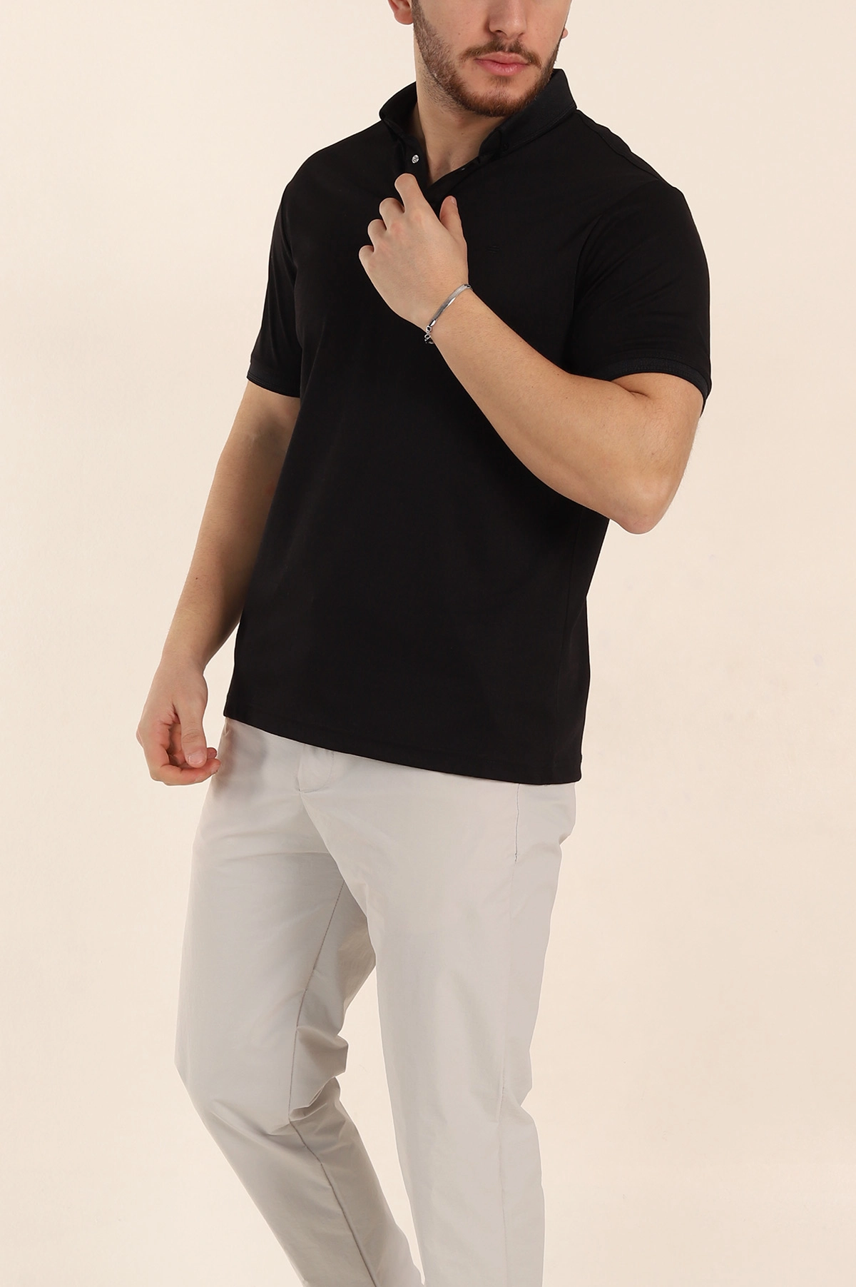 Siyah Regular Fit Çıt Çıt Düğmeli Polo Yaka Erkek Tişört 338437