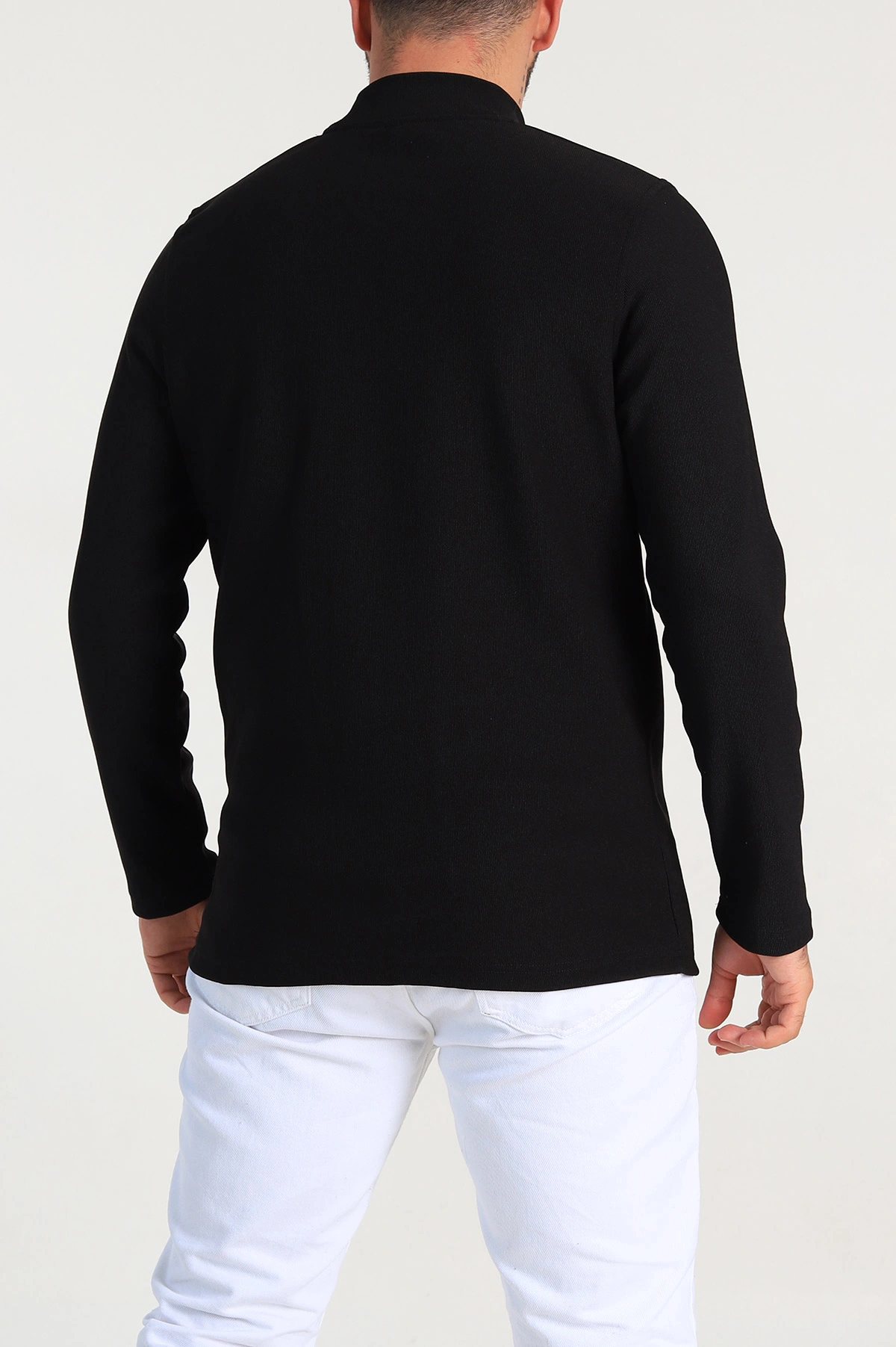 Siyah Regular Fit Dik Yaka Kabartma Yazılı Erkek Sweatshirt 305764