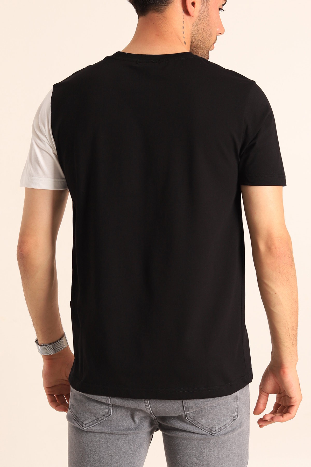 Siyah Regular Fit Dikey Şeritli Erkek Tişört 182286