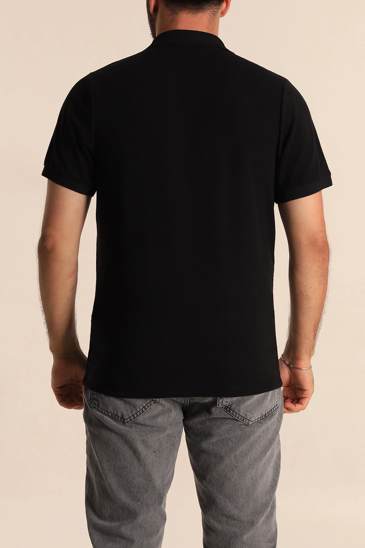 Siyah Regular Fit Dokulu Polo Yaka Erkek Tişört 277118