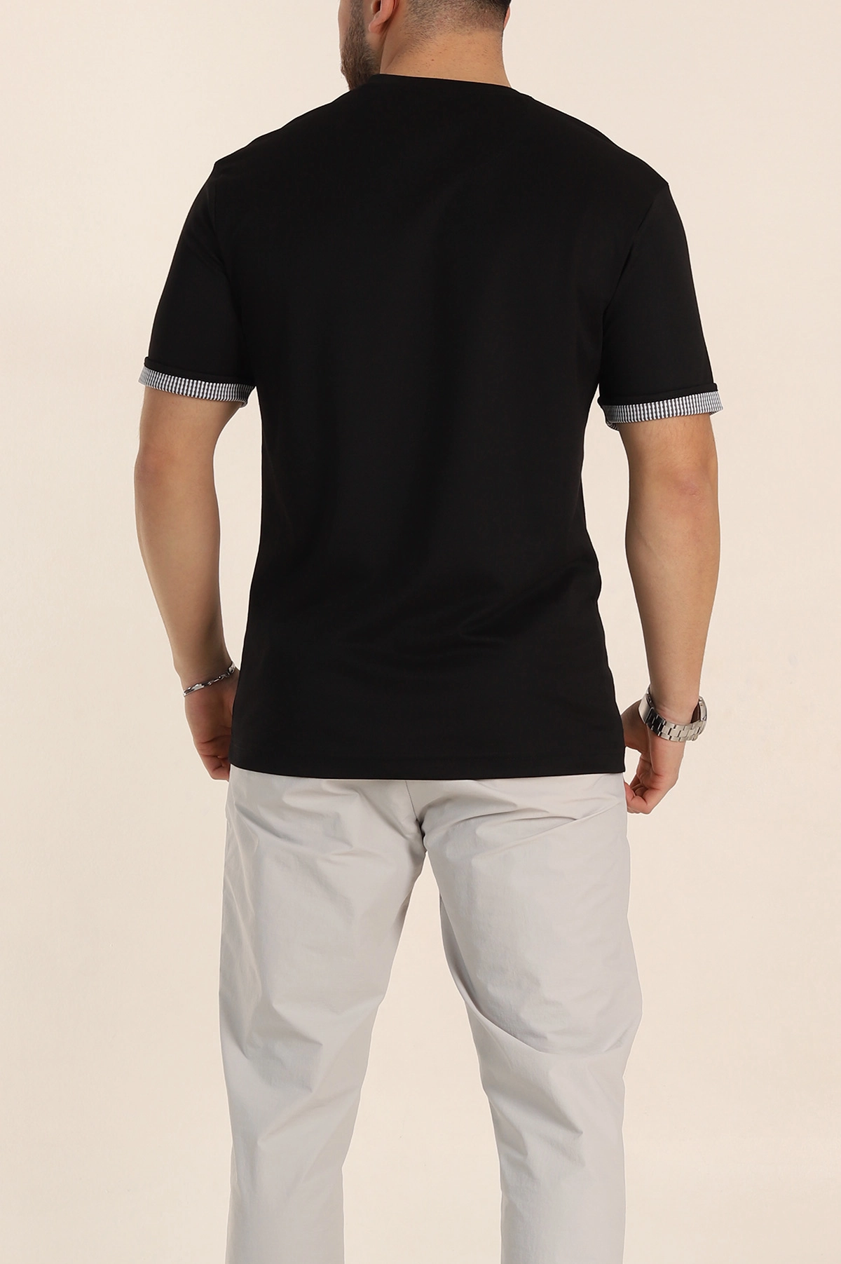 Siyah Regular Fit Duble Kol Detaylı Basic Erkek Tişört 346182