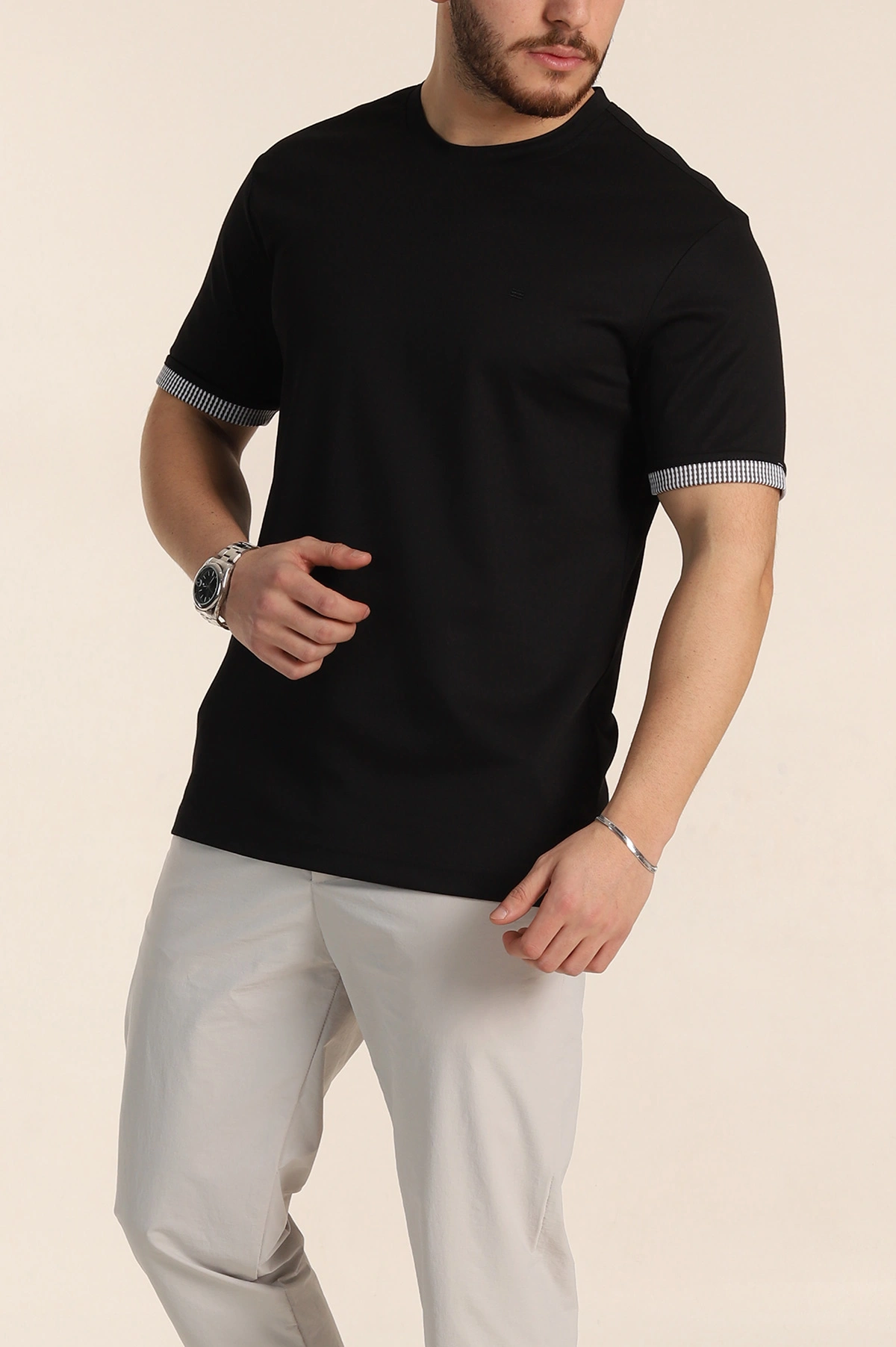 Siyah Regular Fit Duble Kol Detaylı Basic Erkek Tişört 346182