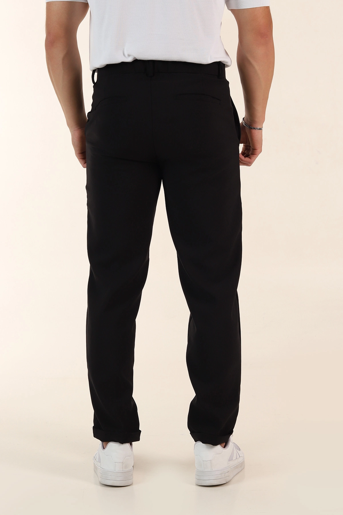 Siyah Regular Fit Duble Kumaş Duble Paça Bel Arkası Lastikli Erkek Pantolon 368370