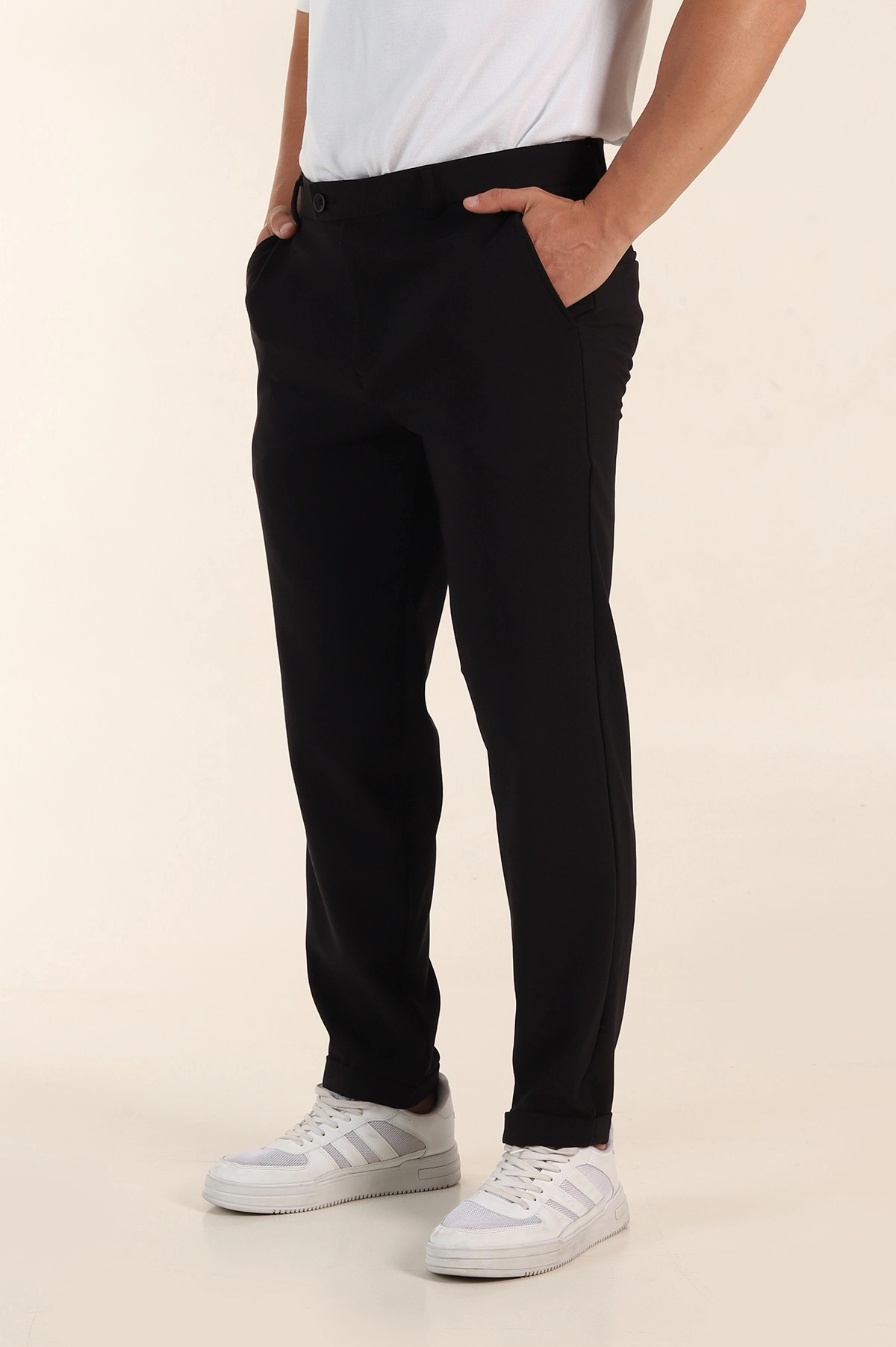 Siyah Regular Fit Duble Kumaş Duble Paça Bel Arkası Lastikli Erkek Pantolon 368370