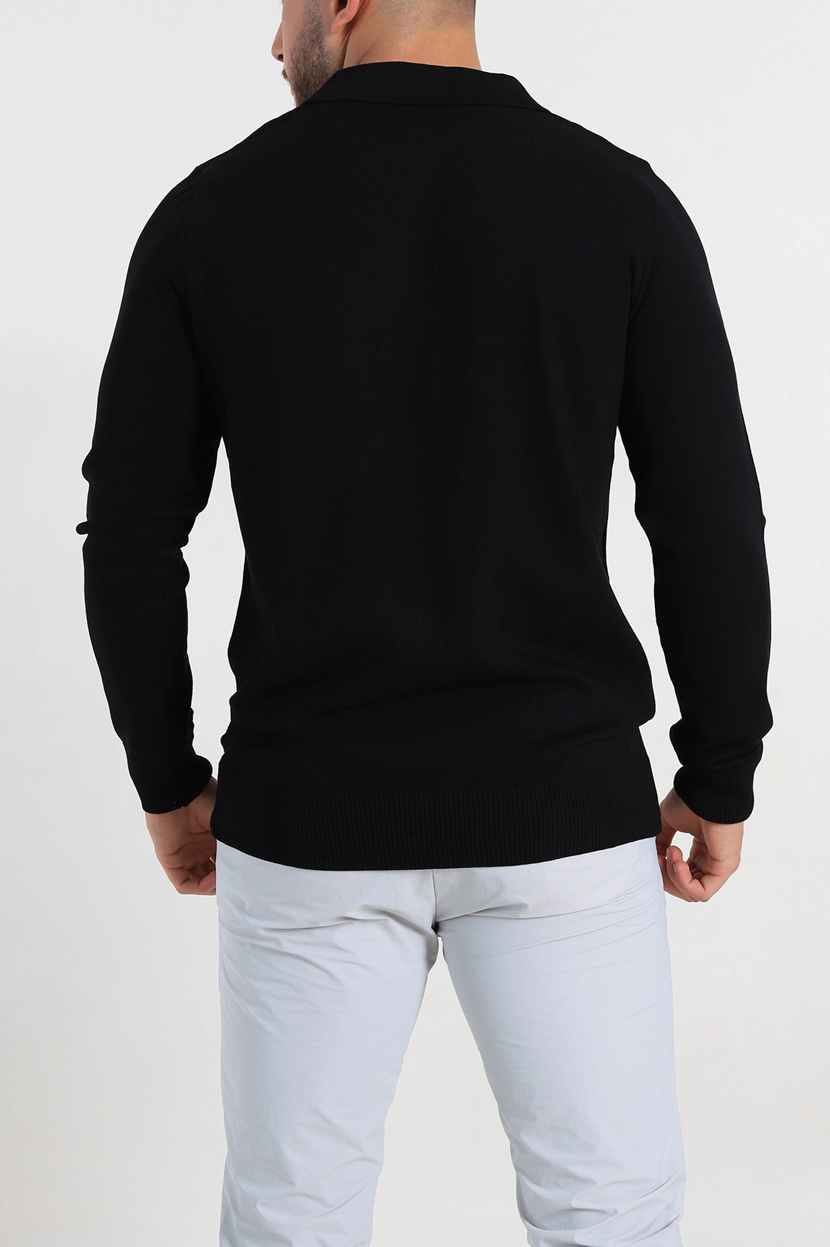 Siyah Regular Fit Fermuarlı Polo Yaka Erkek İnce Triko 309187