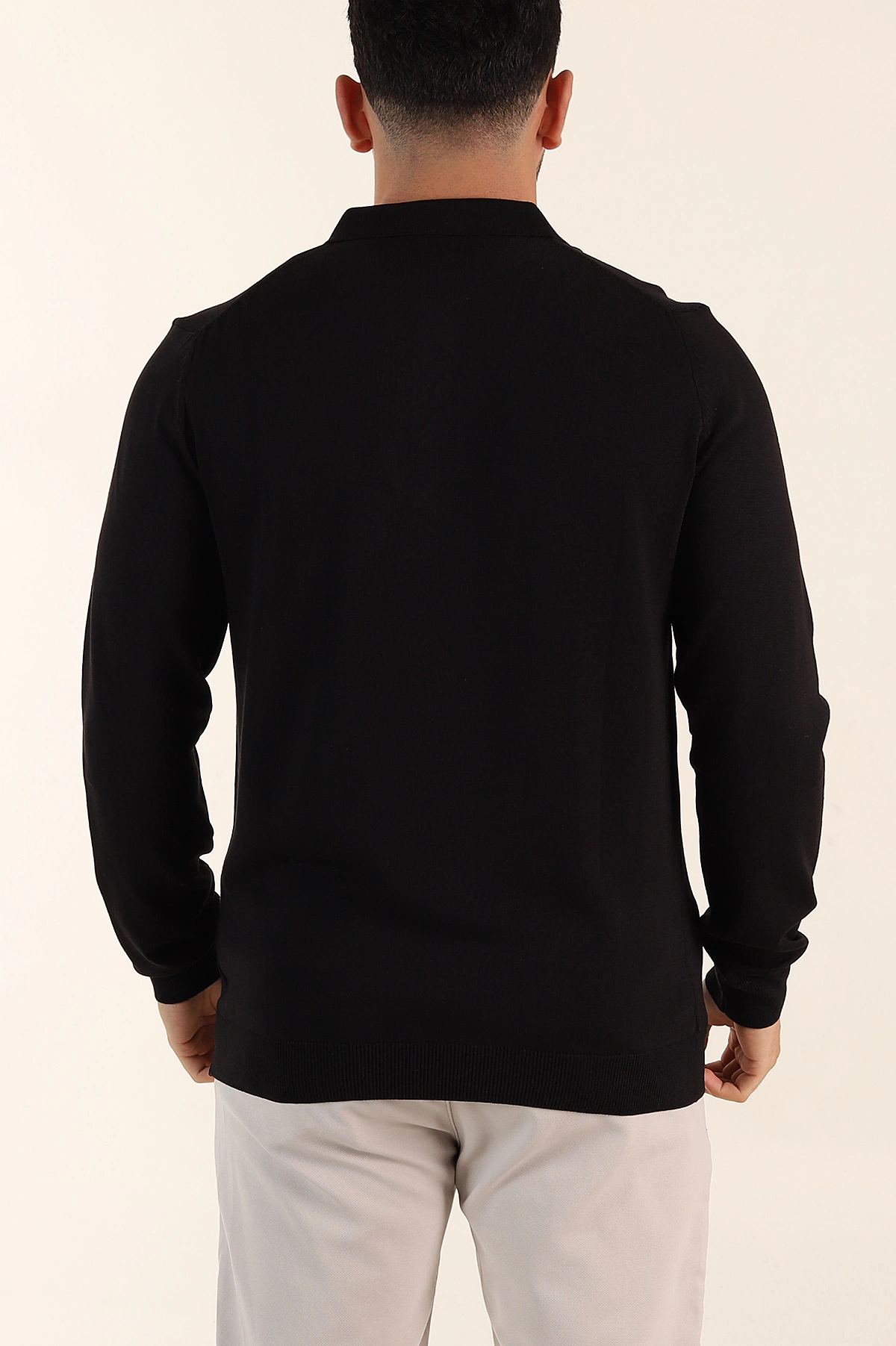 Siyah Regular Fit Fermuarlı Polo Yaka Uzun Kollu Triko 393300