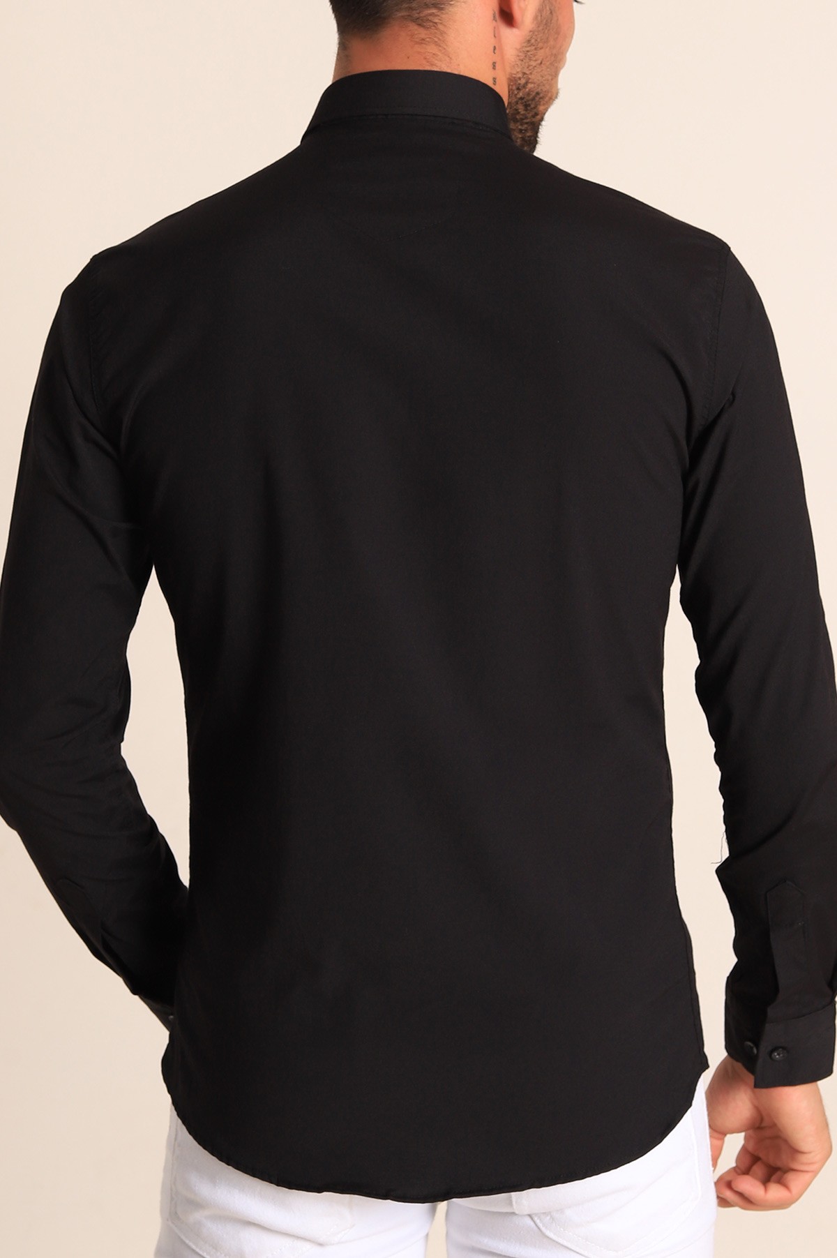 Siyah Regular Fit İğneli Yaka Poplin Erkek Gömlek 196659