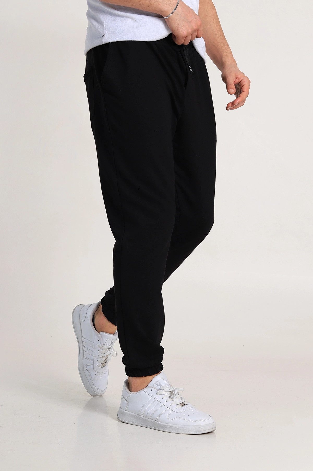 Siyah Regular Fit İki İp Paça Lastikli Erkek Eşofman Altı 338275
