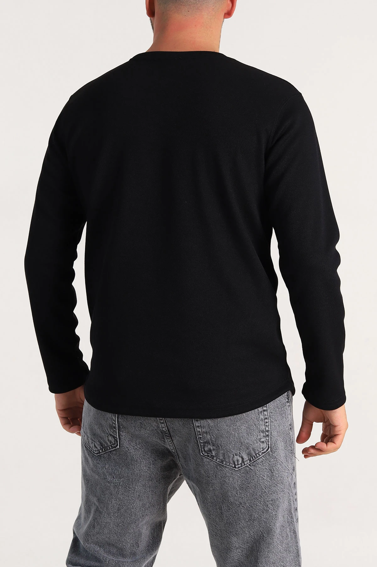 Siyah Regular Fit Kabartma Baskılı Erkek Sweatshirt 303418