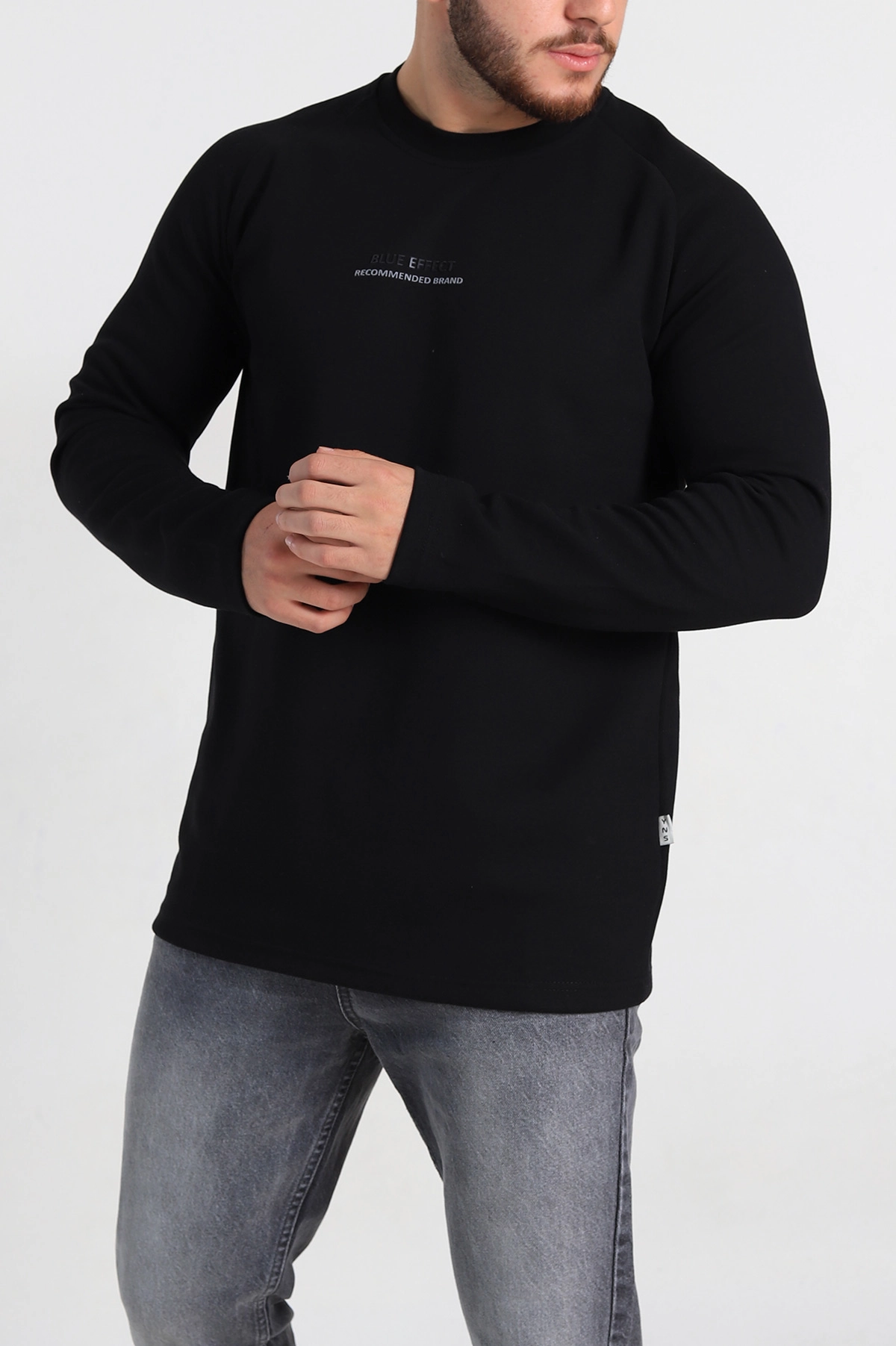 Siyah Regular Fit Kabartma Baskılı Erkek Sweatshirt 305848