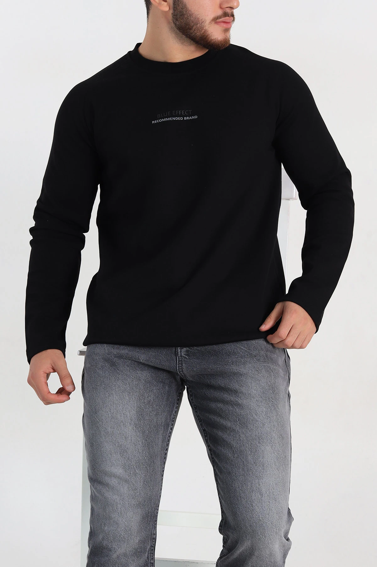 Siyah Regular Fit Kabartma Baskılı Erkek Sweatshirt 305848