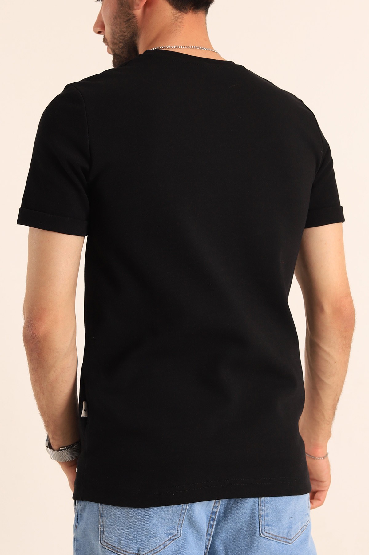 Siyah Regular Fit Kabartma Yazılı Erkek Tişört 187542
