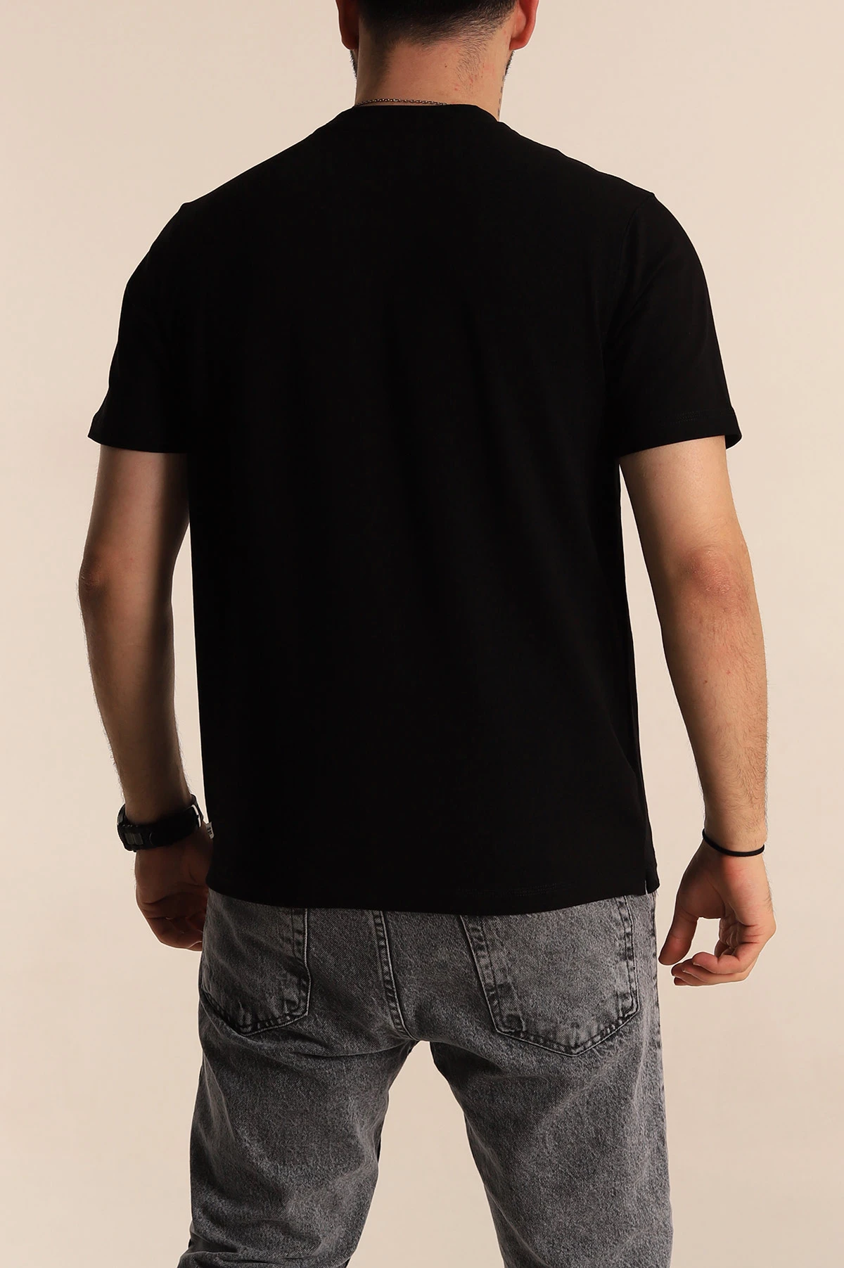 Siyah Regular Fit Kabartma Yazılı Erkek Tişört 268123