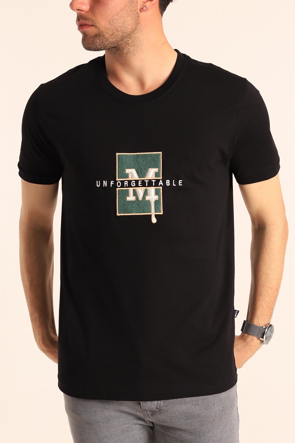 Siyah Regular Fit Logo Detay Erkek Tişört 182200