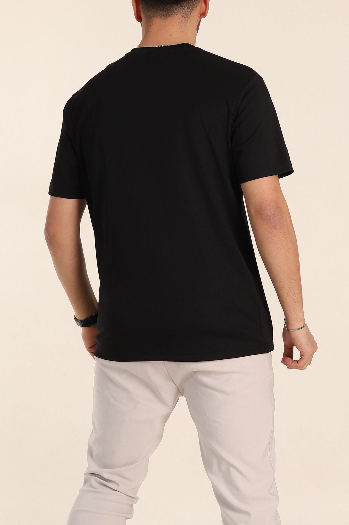 Siyah Regular Fit Nakış Logo Detaylı Basic Erkek Tişört 338452