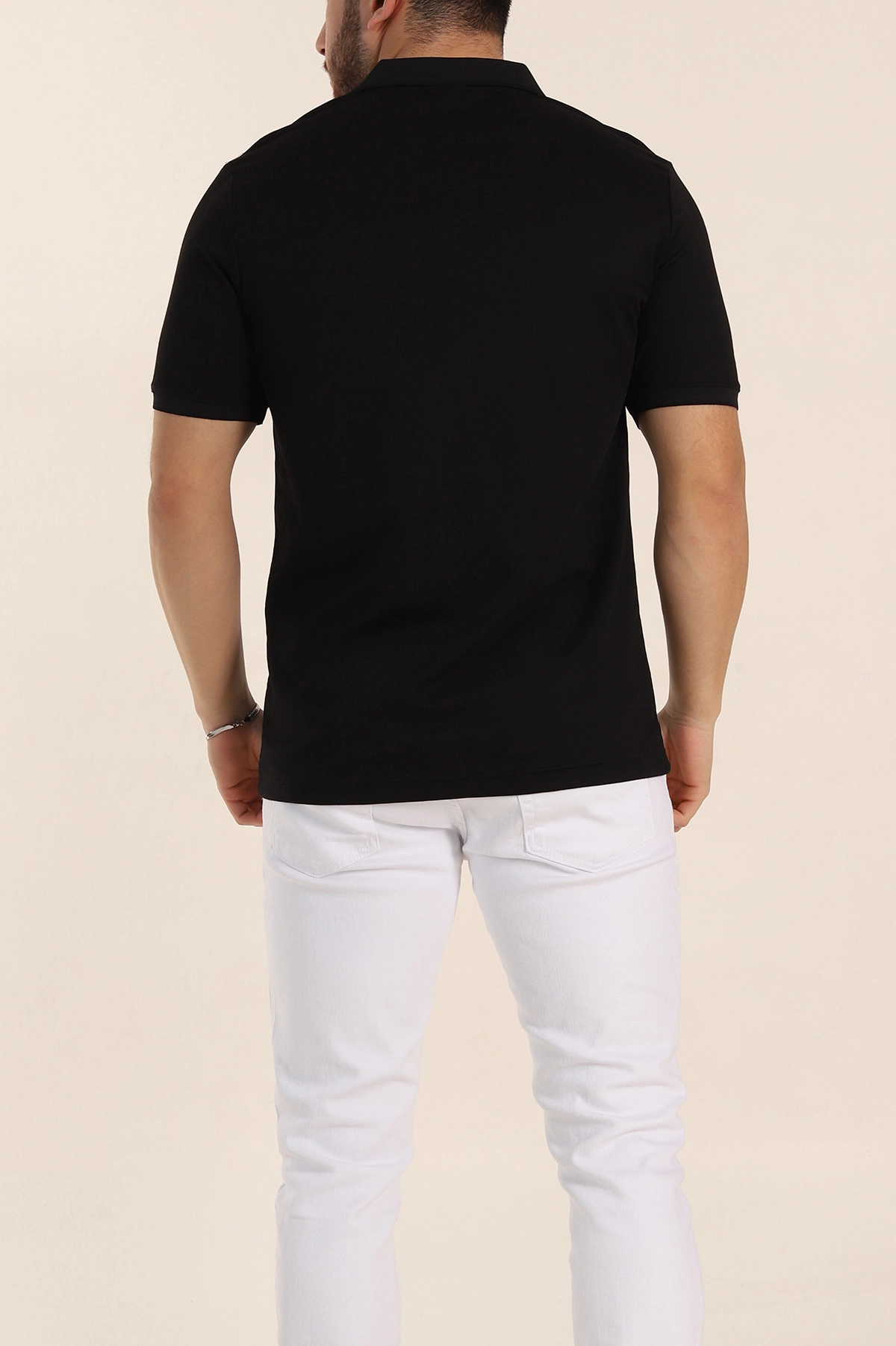 Siyah Regular Fit Omuz Şerit Detaylı Polo Yaka Erkek Tişört 338460