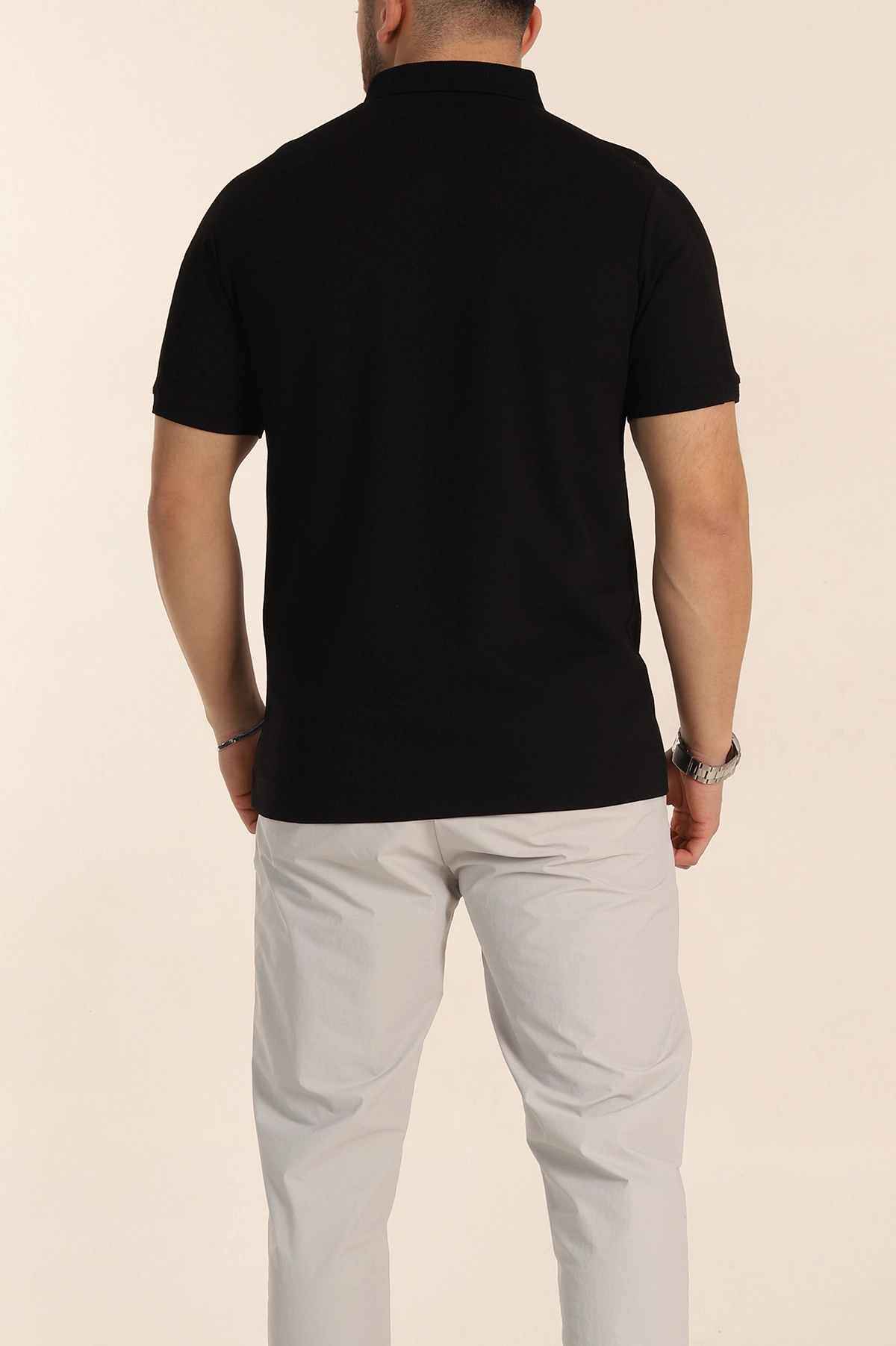 Siyah Regular Fit Parçalı Polo Yaka Erkek Tişört 346725