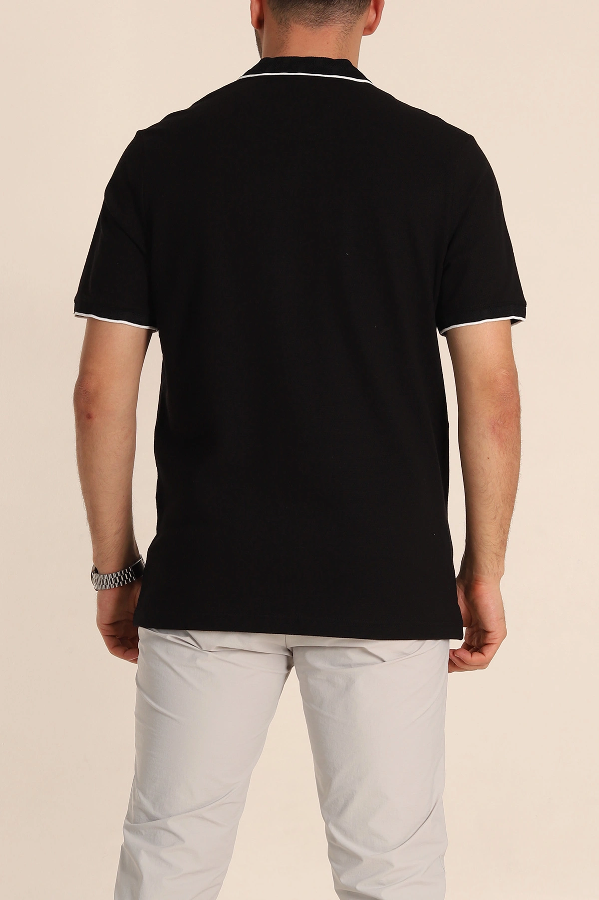 Siyah Regular Fit Petek Dokulu Polo Yaka Erkek Tişört 349894