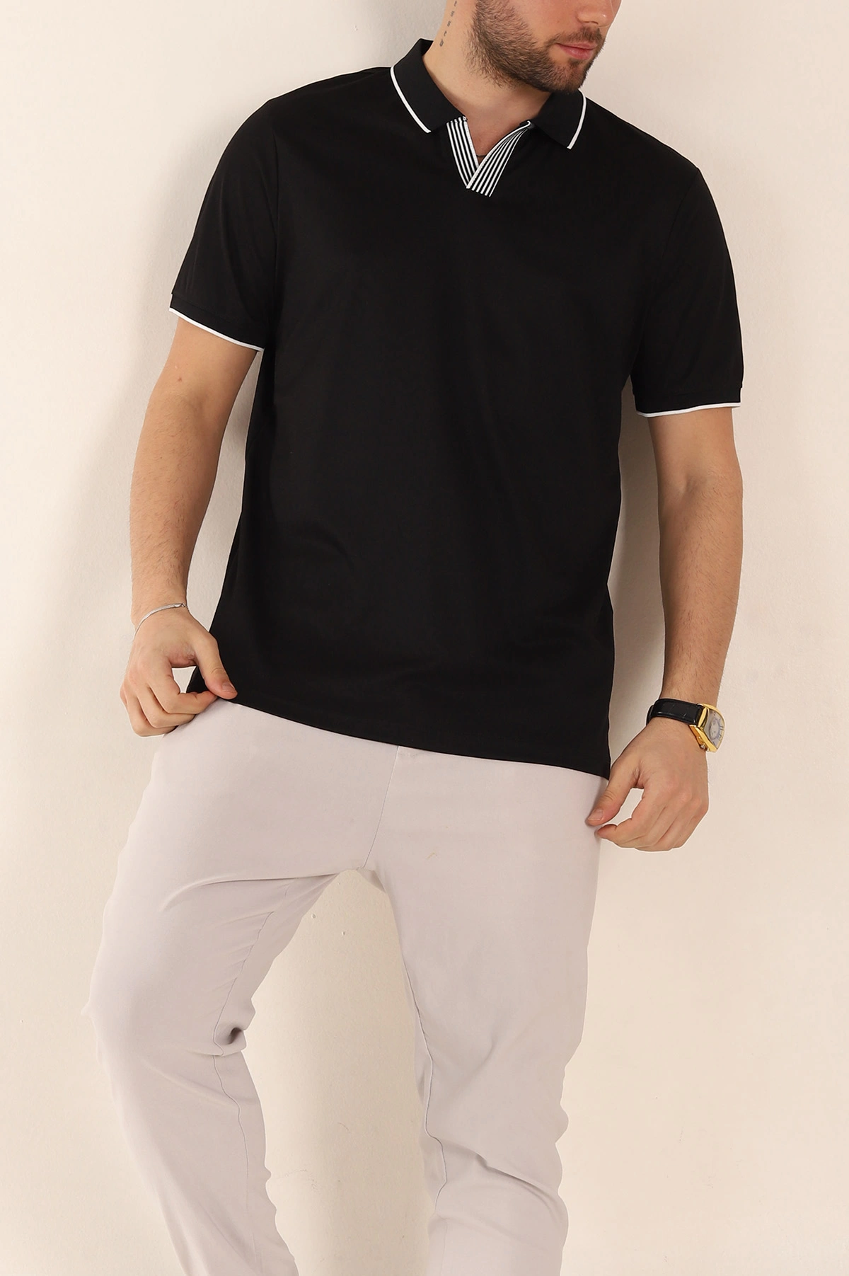 Siyah Regular Fit Polo Yaka Erkek Tişört 338469