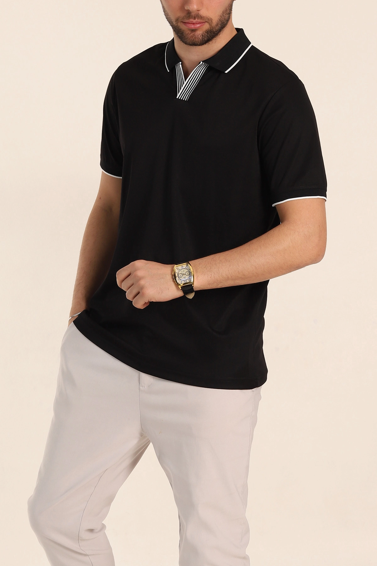 Siyah Regular Fit Polo Yaka Erkek Tişört 338469