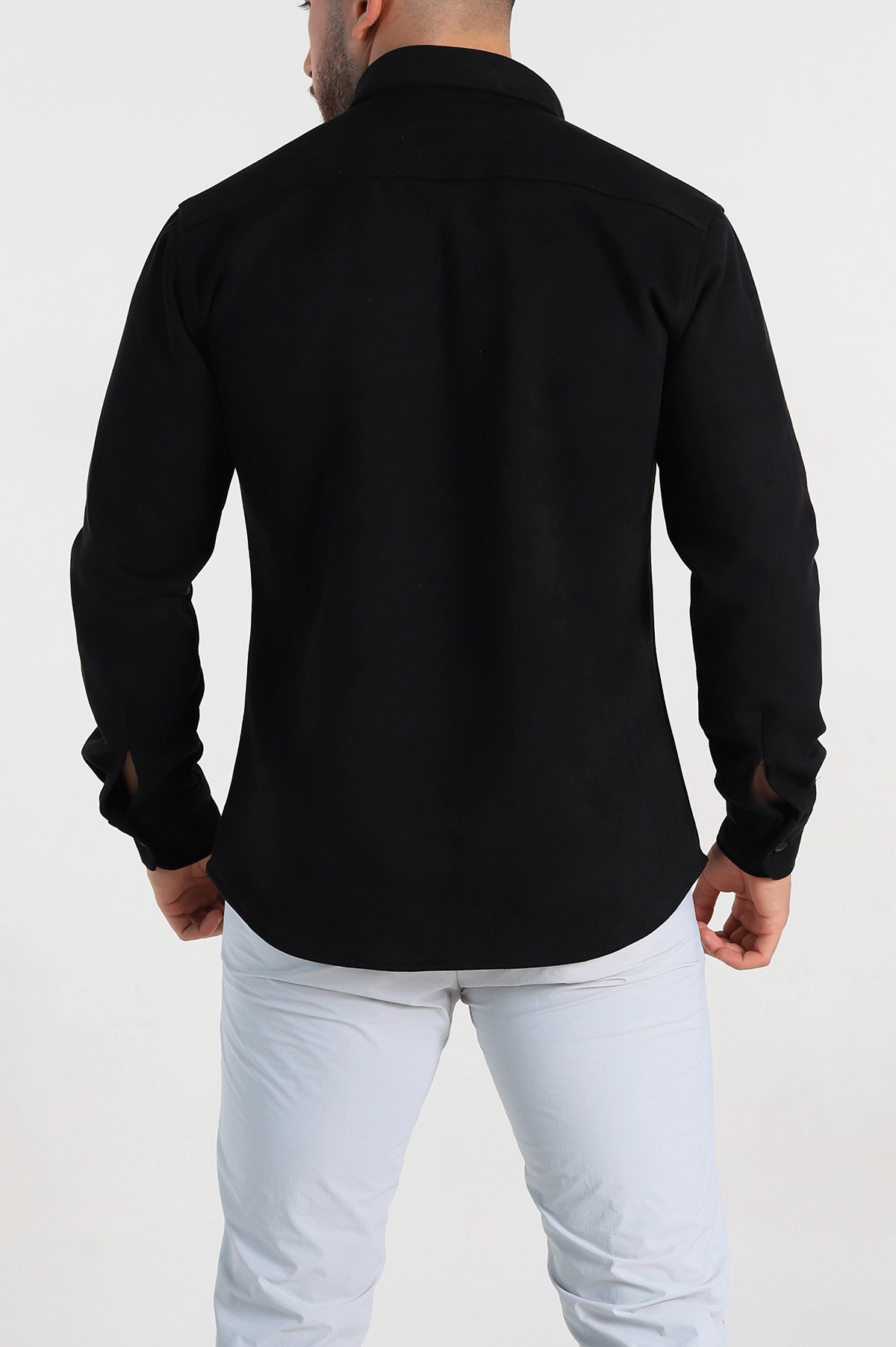 Siyah Regular Fit Süet Çıt Çıt Düğmeli Erkek Gömlek 309297