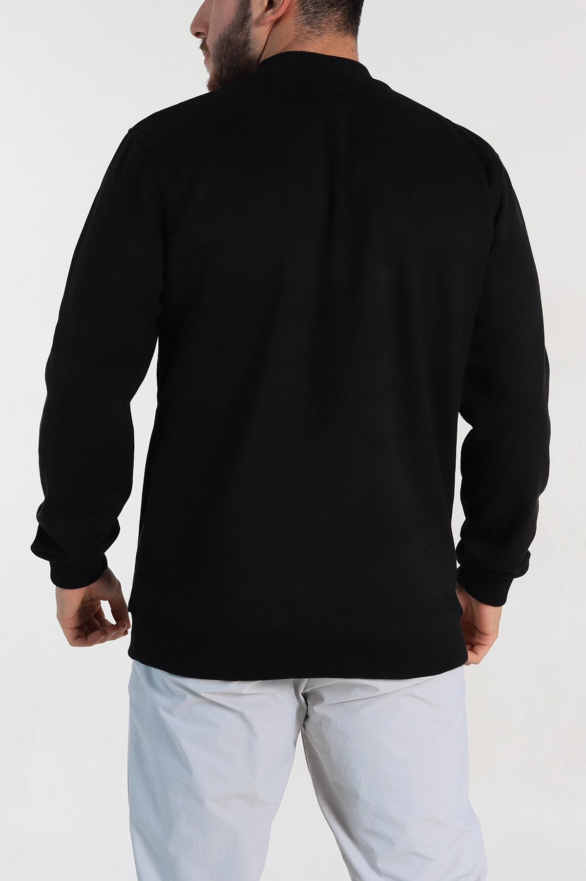 Siyah Regular Fit Süet Kabartma Yazı Detaylı Erkek Sweatshirt 305895