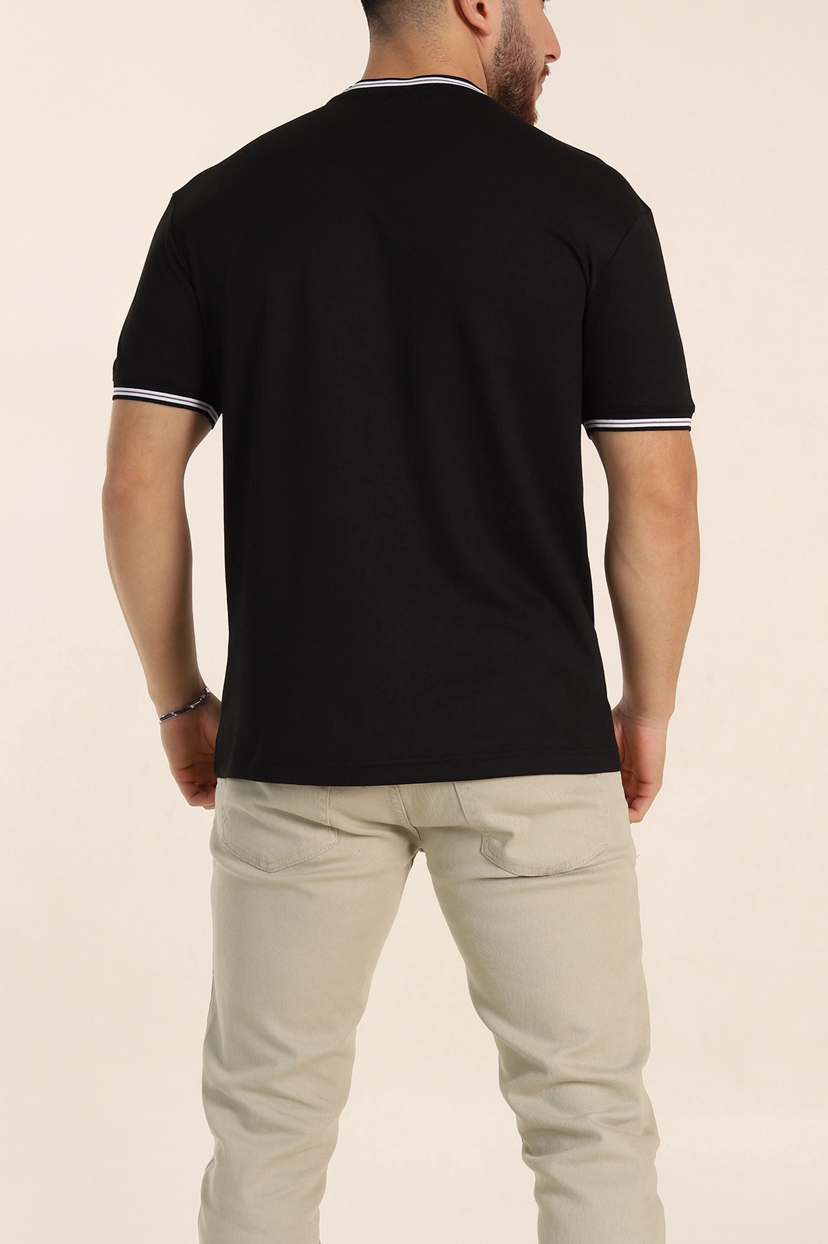 Siyah Regular Fit Triko Yaka Basic Erkek Tişört 342360