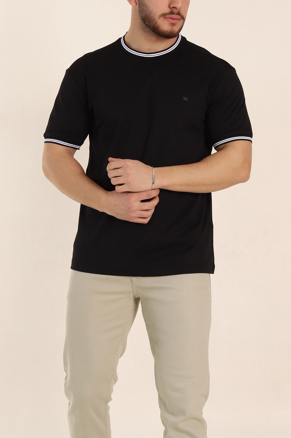 Siyah Regular Fit Triko Yaka Basic Erkek Tişört 342360