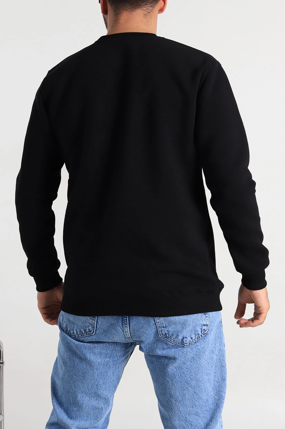 Siyah Regular Fit Üç İp Şardonlu Yazı Detay Erkek Sweatshirt 308899